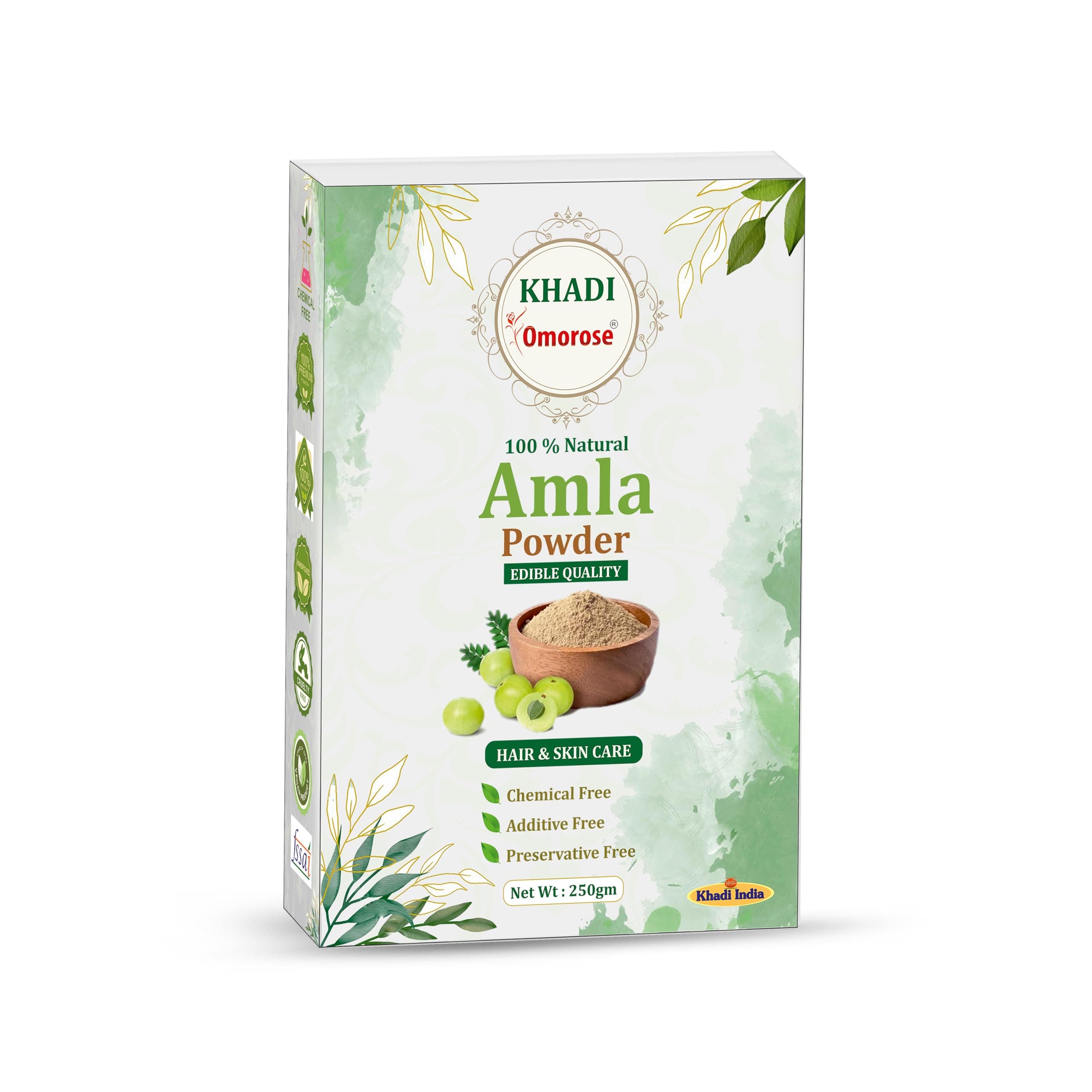 Khadi Omorose Amla Powder for Skin & Hairs | 250 Gram | Rich in Vitamin C, Fights Dandruff, Strengthens Hair, Maintains Skin Glow |100 % Natural | Chemical Free & Preservative Free | Resealable Stand Zipper Pouch
