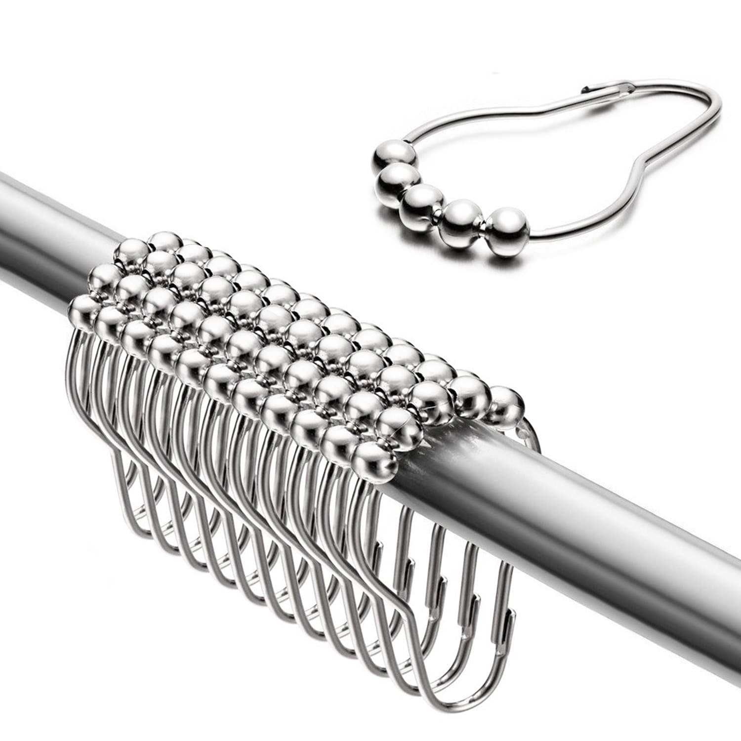 Mture Shower Curtain Hooks & Rings - 100% Stainless Steel,Modern & Luxury Decorative Design,Polished Chrome Round Roller,Set of 12 Rings