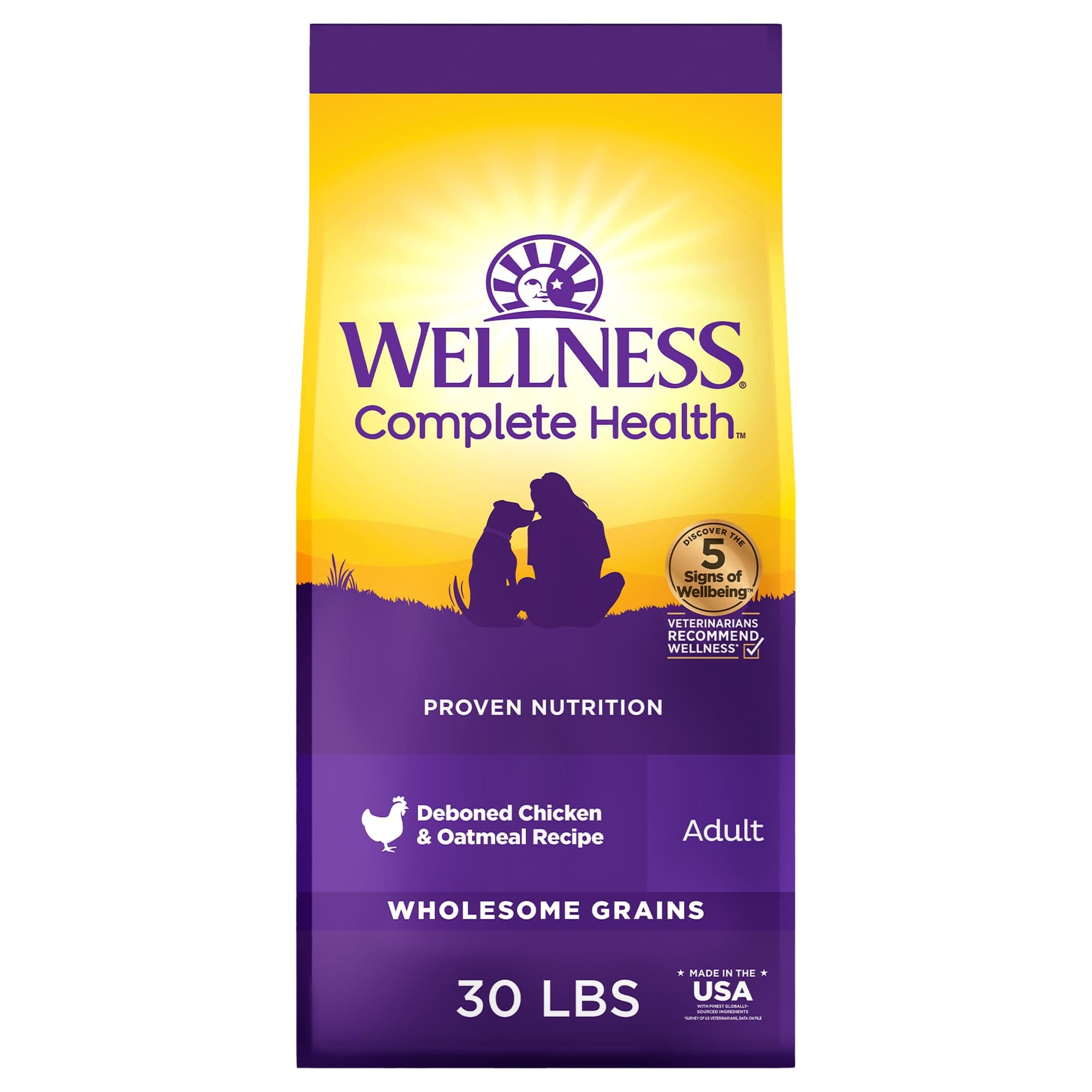 Wellness Complete Health Natural Dry Dog Food, Chicken & Oatmeal, 30-Pound Bag
