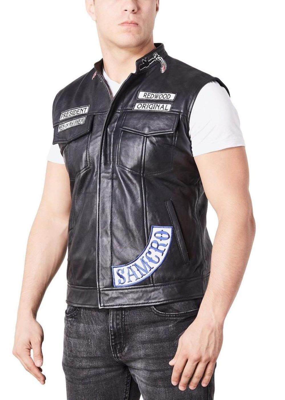 Men's Sons of Anarchy Redwood Biker Rider Rocker Motorcycle Moterbike Cafe Racer Club Genuine Cowhide Leather Vest.