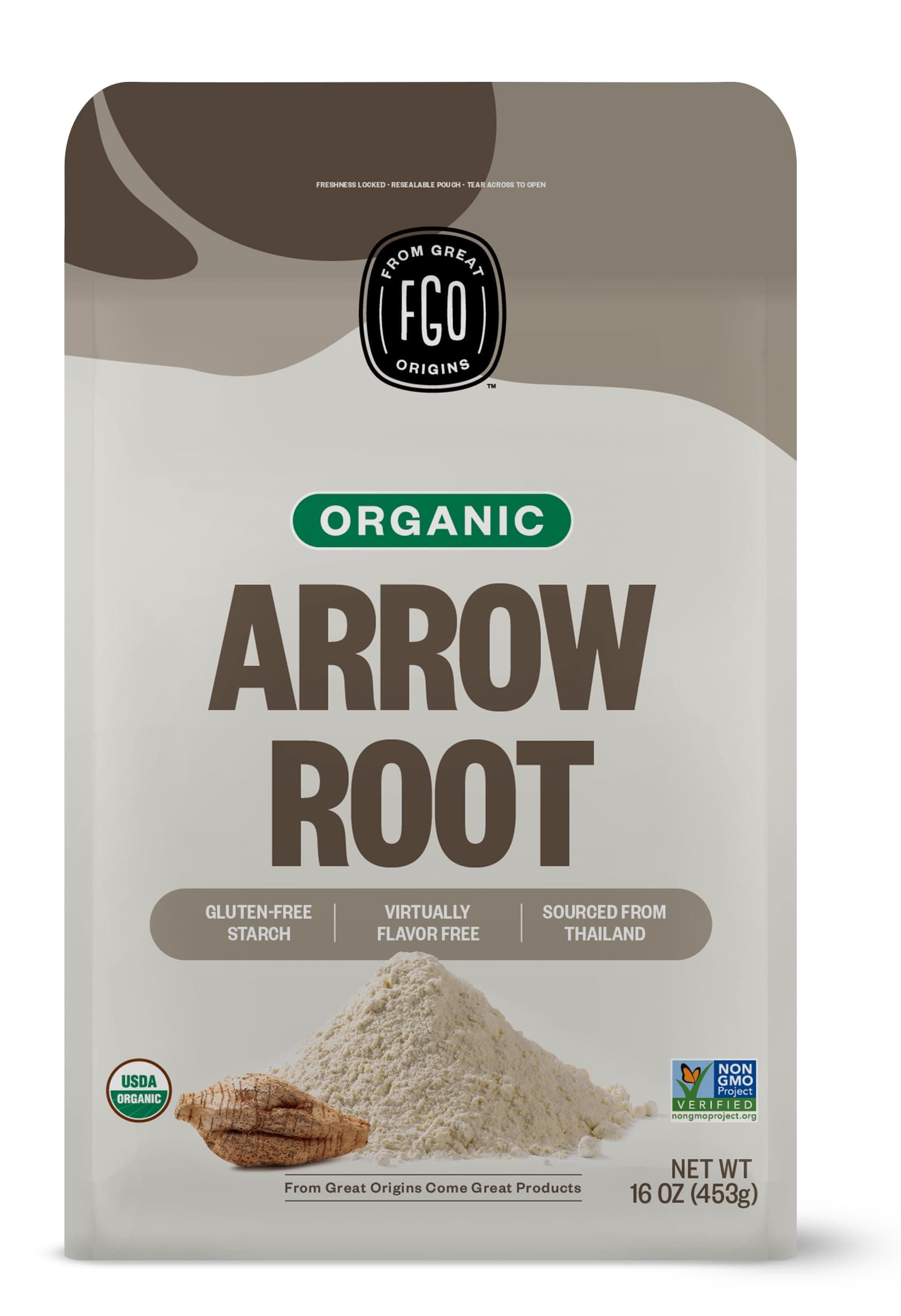 FGO Organic Arrowroot Powder, 16oz (1 Pound), USDA Organic, Non-GMO Natural Thickener, Gluten-Free, Dairy-Free, Flour or Corn Starch Substitute