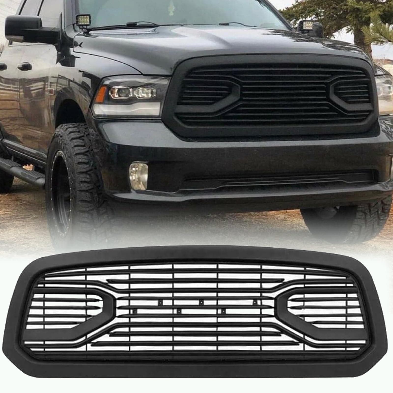 Front Bumper Grille Compatible with 2013 2014 2015 2016 2017 2018 Ram 1500 Grill, Replacement Aftermarket Grill with Letters Matte Black, Big Horn Style