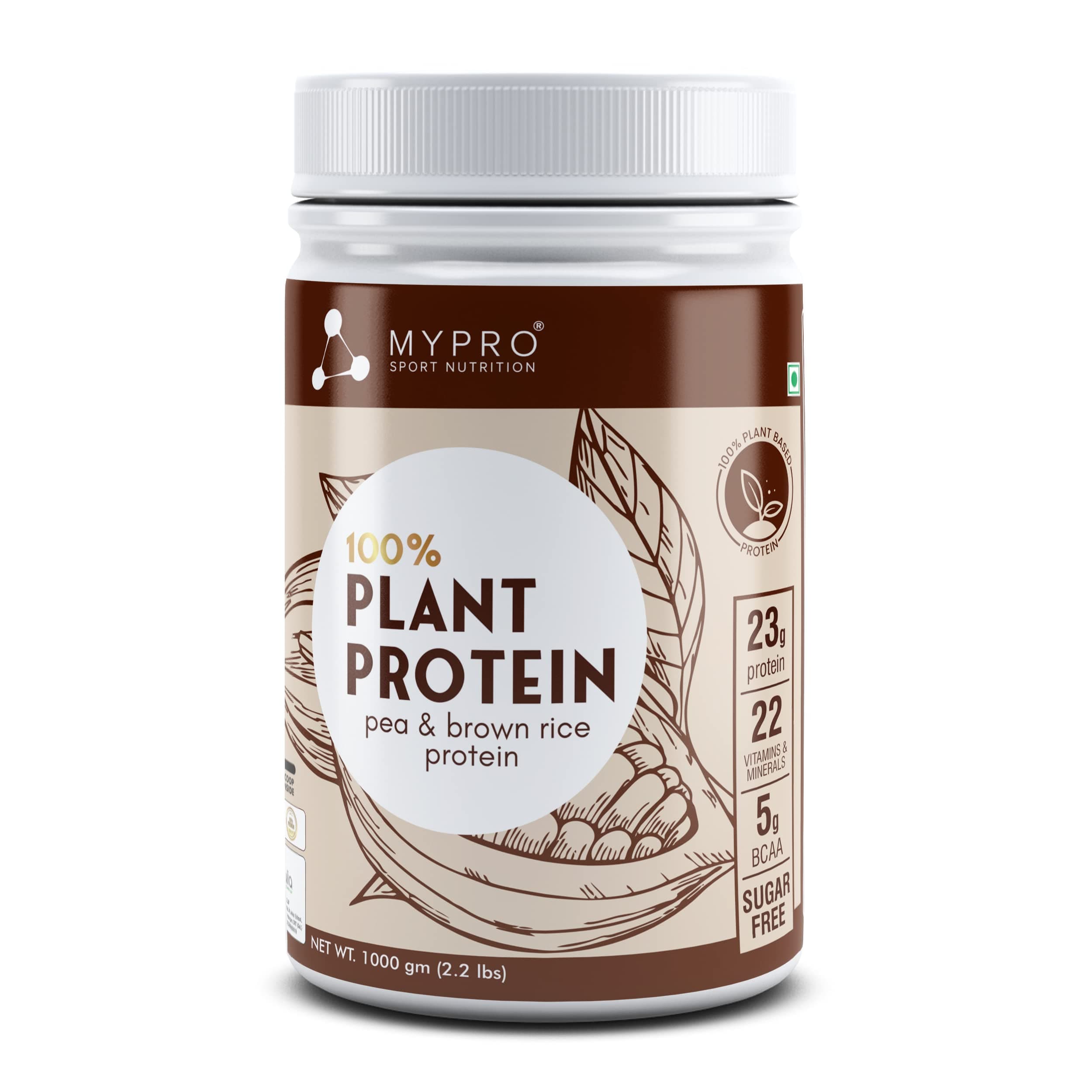 Plant Protein Powder Pea & Brown Rice Protein (23g protein,22 Vitamins & minerals,5g BCAA) Plant Based Vegan Protein Supplement For Men & Women (Chocolate Flavour -1000 Gm)