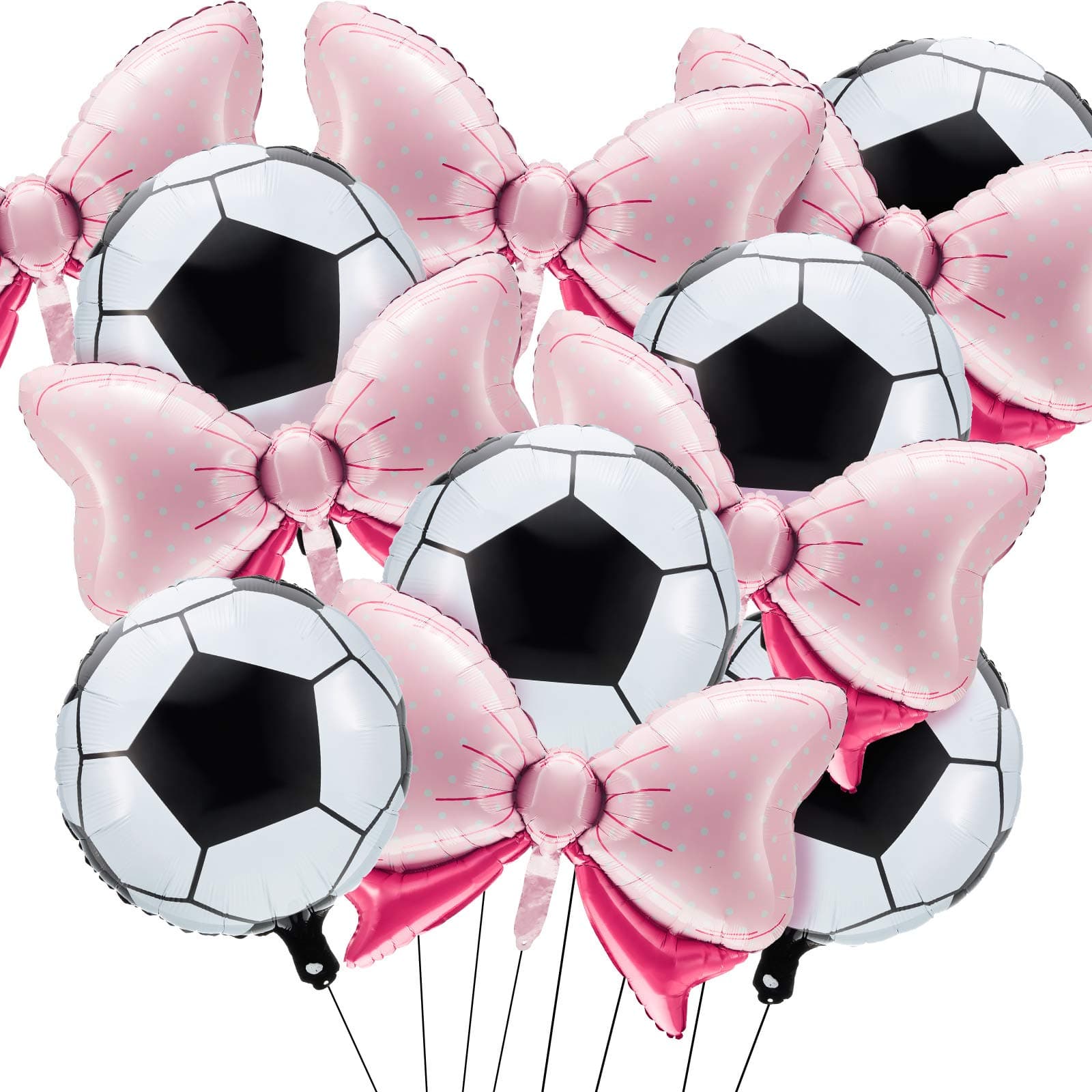 12 Pieces Gender Reveal Soccer Balloons Includes 6 Pink Bow Foil Balloons and 6 Soccer Foil Balloons Party Favors Supplies Decoration Accessories for Gender Reveal Soccer Party, Baby Shower, Birthday