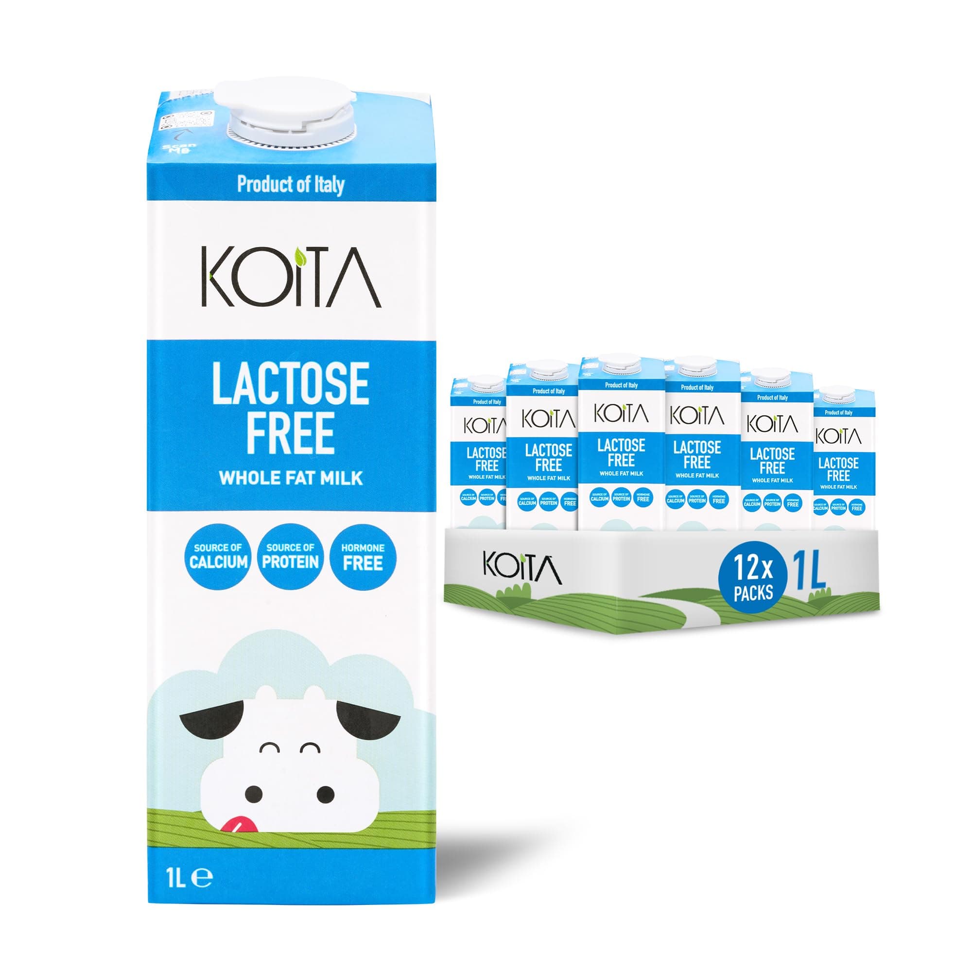 – Koita Lactose-Free Whole Fat Milk (1L, 12-Pack) - No Added Hormones, Easy to Digest, Vitamin Enriched, Made in Italy