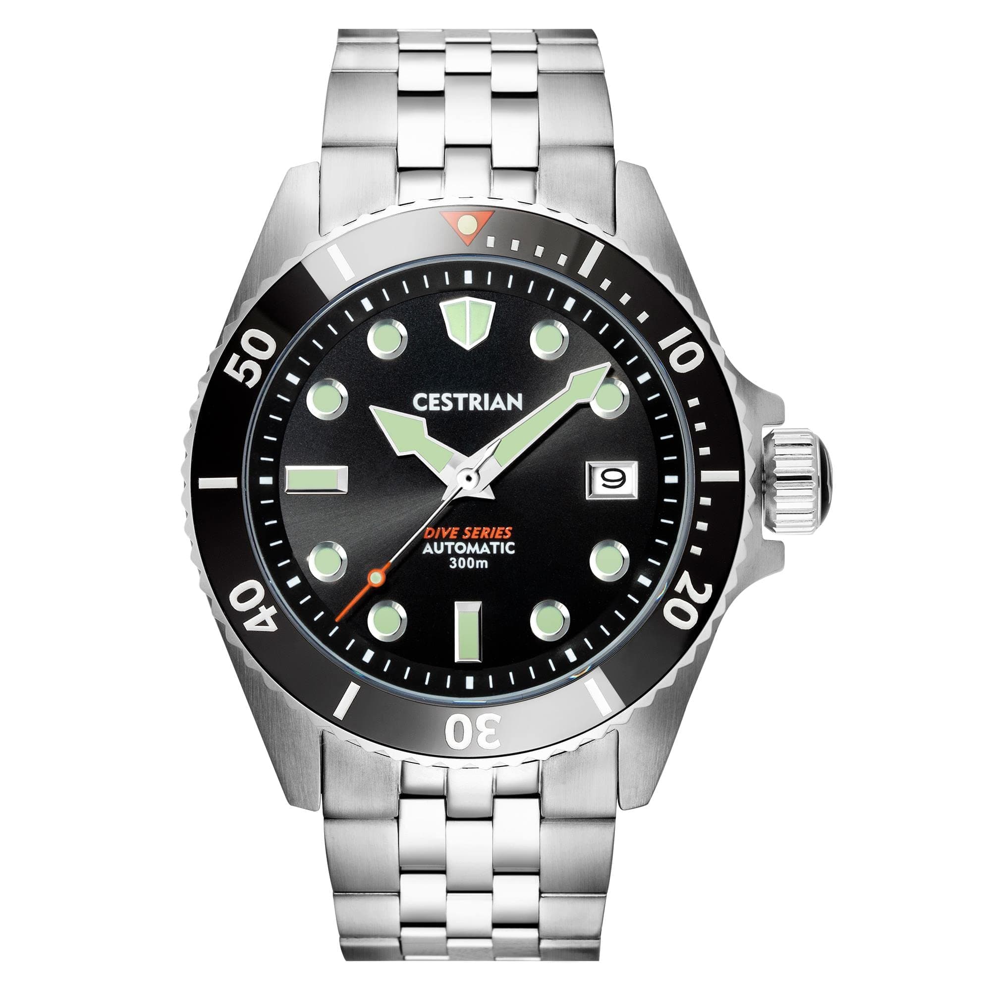 CestrianDive Series Automatic Midnight Grey Dial Black Ceramic Bezel Steel Bracelet 300M Water Resistant Mens Watch