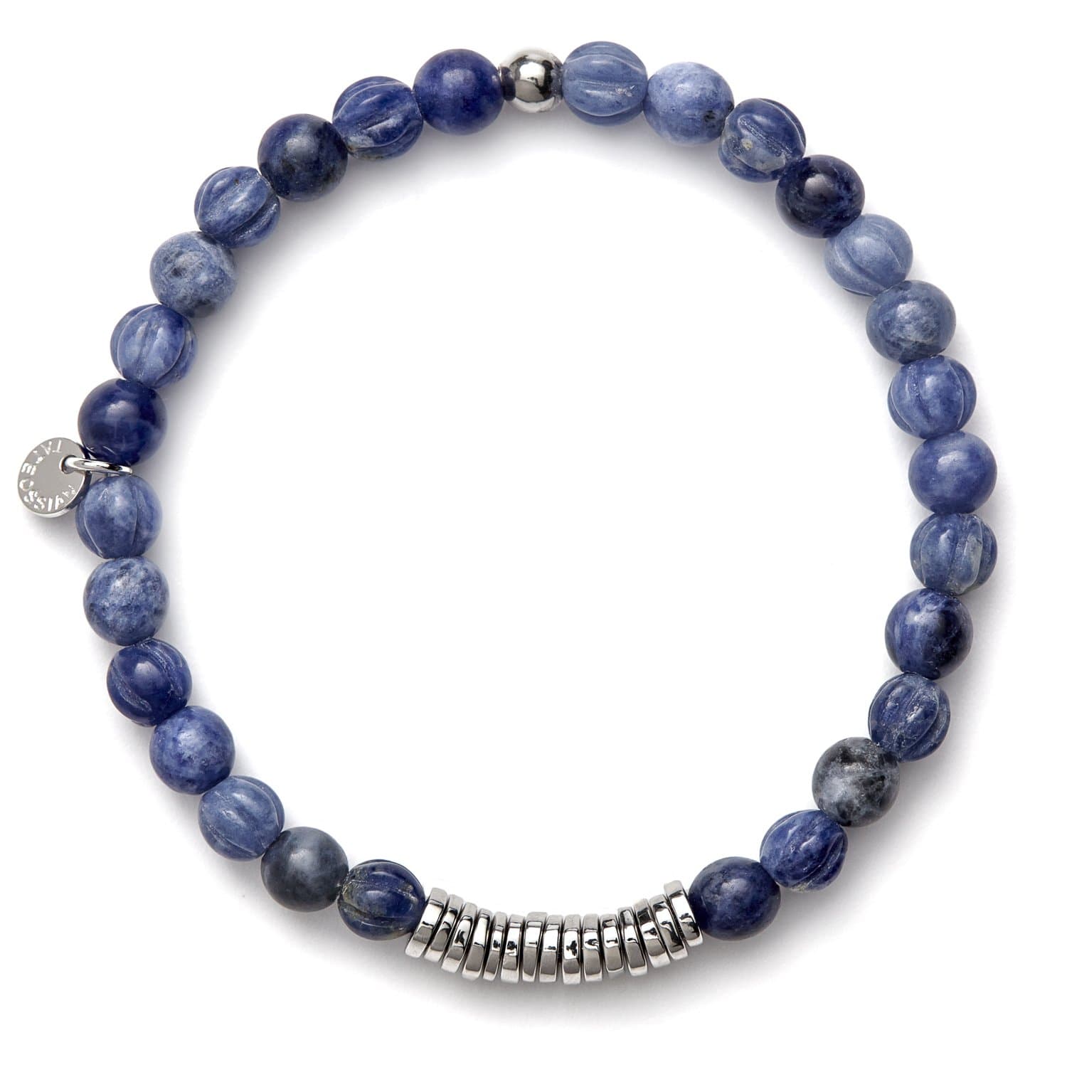Men's Large Blue Sodalite Disc/Round Beaded Bracelet