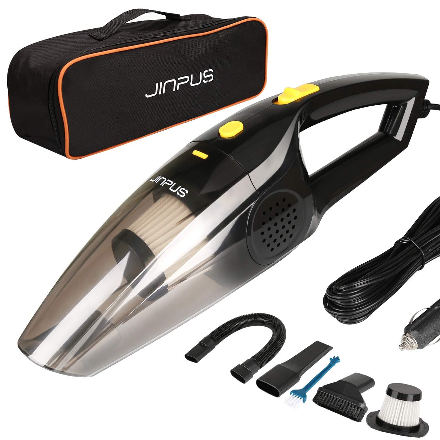 JINPUS Car Vacuum, High Power DC 12V 5000PA Stronger Suction Car Vacuum Cleaner, Wet/Dry Portable Handheld Car Vacuum Cleaner with 16.4Ft Power Cord (Transparent)