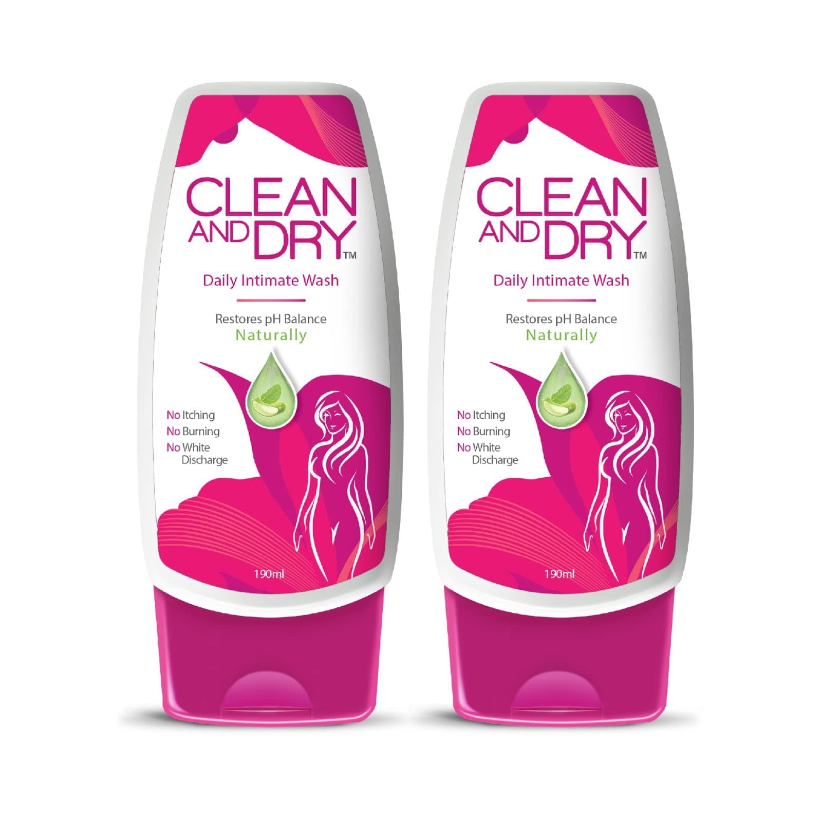 CLEAN & DRY| Daily intimate wash| Hygiene for Women, Vaginal Wash, Smooths Skin | Anti-Bacterial and prevents infections | Restores pH Balanace| No itching, Burning, white Discharge| 190ml pack of 2