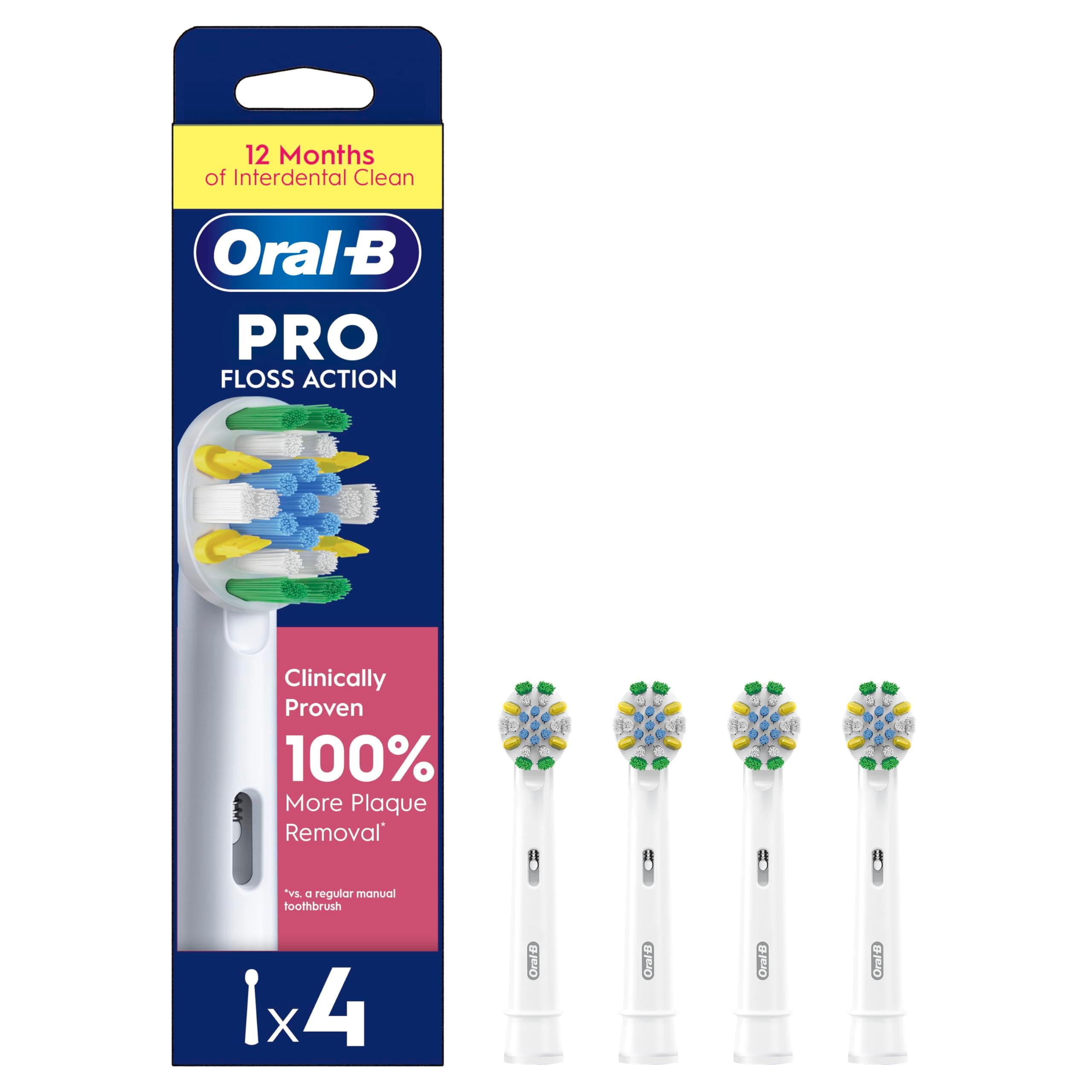 Oral-B Pro Floss Action Electric Toothbrush Head, Oral B Electric Toothbrushes Heads, X-Shaped and Interdental Bristles for Deeper Plaque Removal, Pack of 4 Replacement Toothbrush Heads