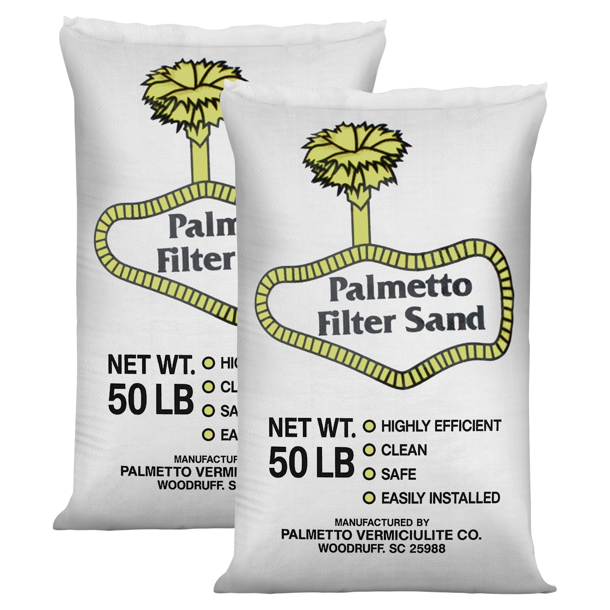 Palmetto 2 Pack Swimming Pool Filter Sand, 50 lb Bag – Natural Silica for Residential & Commercial Filtration Pump Systems – Screens Leaves, Oils, Dust & Hair for Clean and Clear Water
