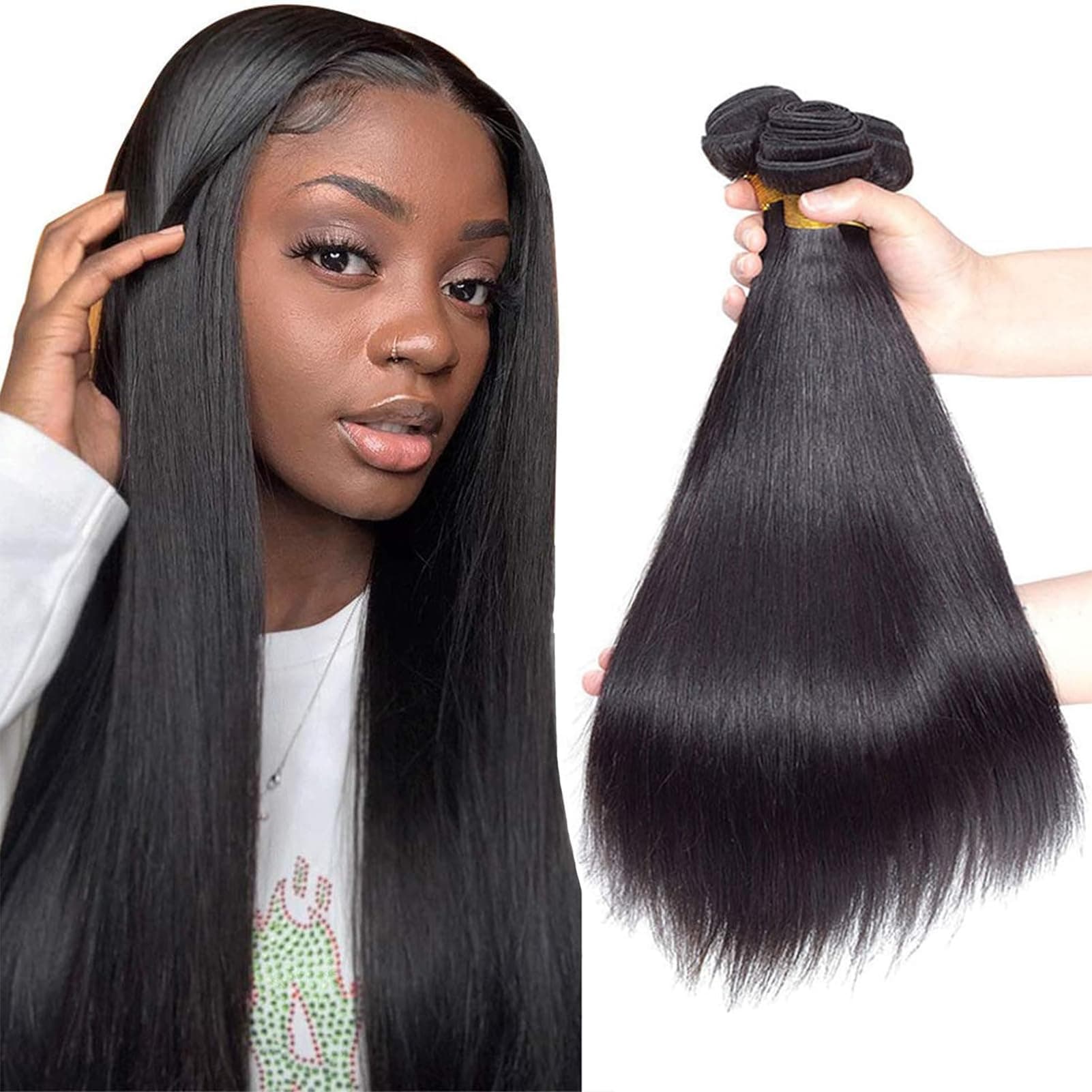 16A Straight Bundles Human Hair 10" 12" 14" 300g 100% Real Human Hair 3X Longer Lifespan 100% Unprocessed Brazilian Virgin Hair Straight Human Hair Weave Bundles Natural Color