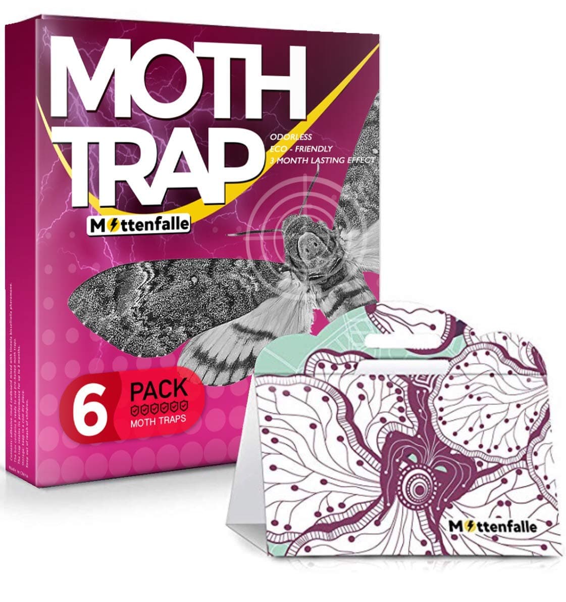 FIFTYEIGHT PRODUCTS Mottenfalle Clothes Moth Traps 6-Pack - Prime Safe Non-Toxic Eco-Friendly Indoor Moth Traps with Pheromones Sticky Adhesive Tool for Wool Closet Carpet (Stand-Up, Red)