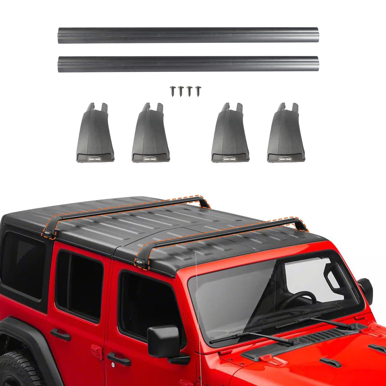 Hooke Road for Jeep Crossbar Roof Rack Kayak Canoe Cargo Rack for 2007-2025 Jeep JK JL & Gladiator JT w/OEM Harttop