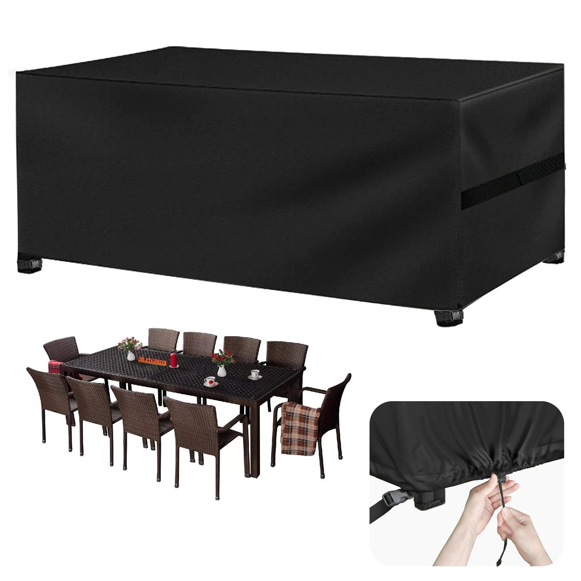 Fireowl Garden Furniture Cover Waterproof - 242x162x100cm Rectangular Outdoor 6 - 8 Seater Patio Rattan Table & Chair Set Covers- 600D Heavy Duty Outside Sofa Protector for Dining Bench Set