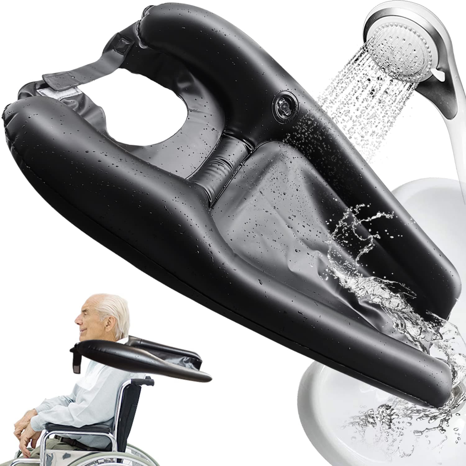 Inflatable Hair Washing Tray Mouth Blow Portable Shampoo Bowl Sink in Bed or on Wheelchair for Handicapped Kids Seniors for Hair Washing Dyes Cuts