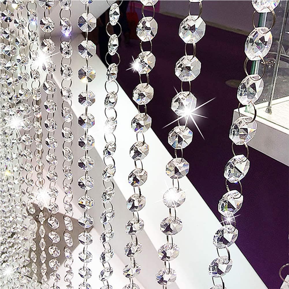 Crystal Chain, Clear Garlands Chandelier Octagon Beads Glass Crystal Chandelier Lamp Chain for Wedding Party Tree Decoration DIY Jewelry Making 16.4Ft(5M)