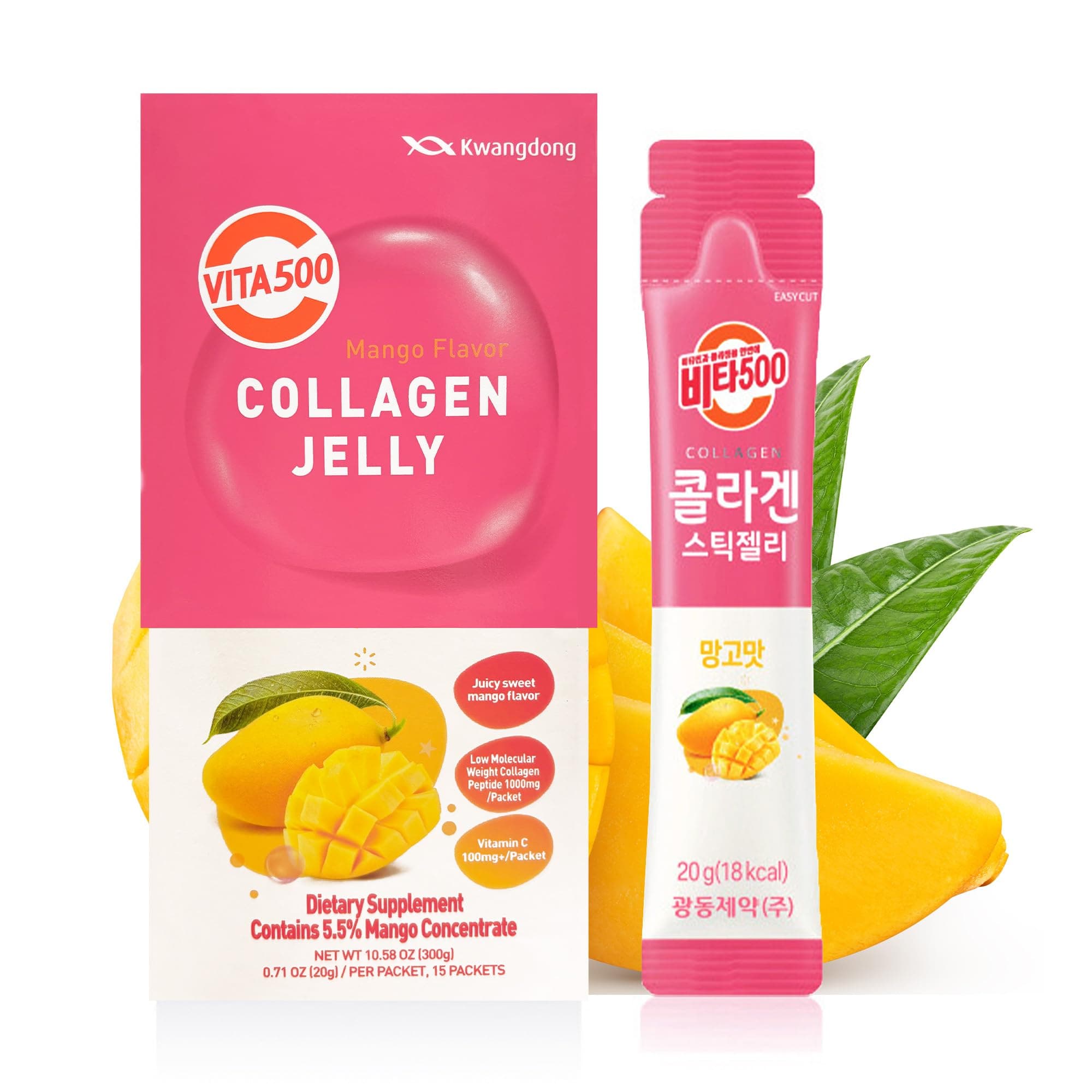 Vita500 Mango Collagen Peptides in Korean Jelly Stick with Vitamin C | Marine Collagen for Hair, Skin,