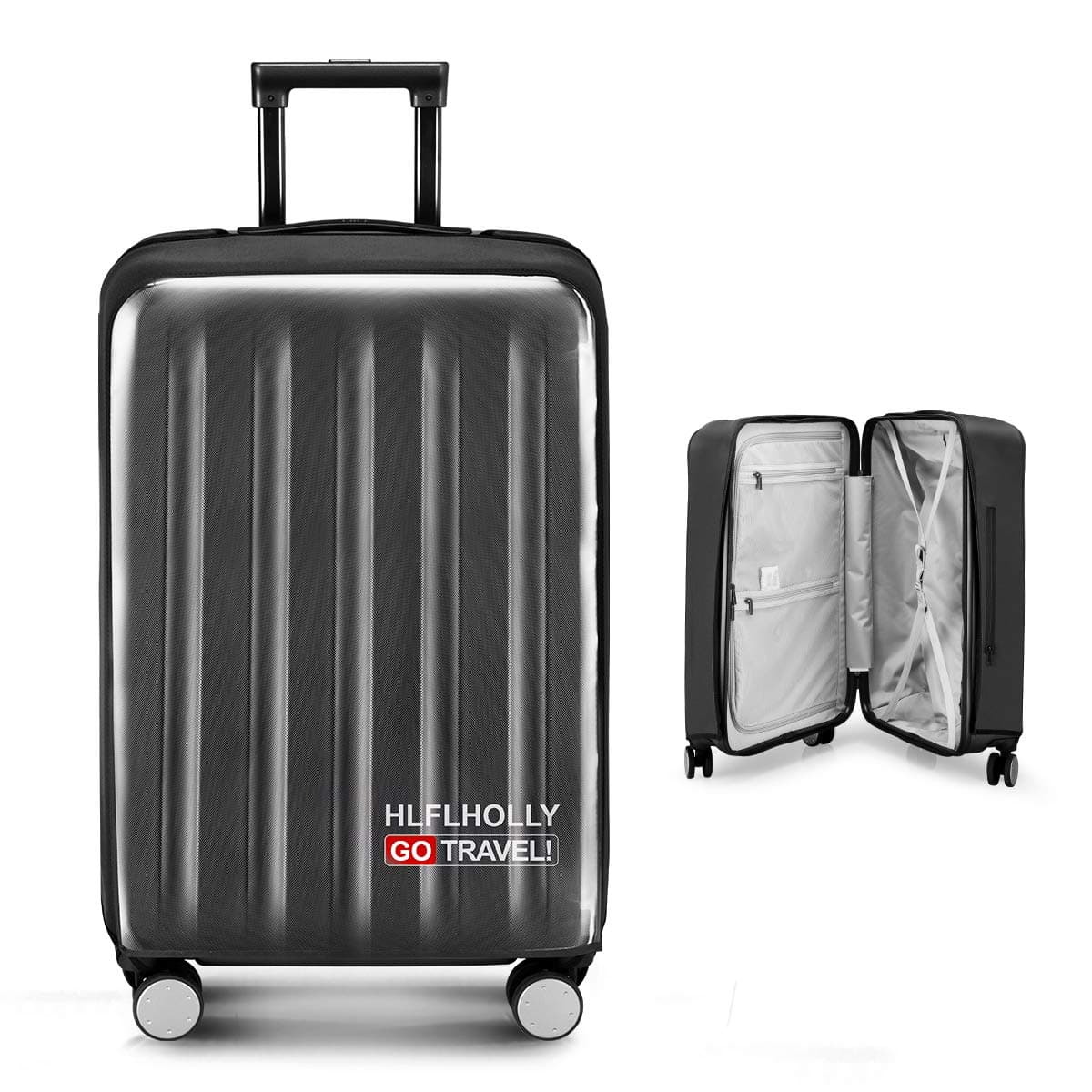 Removing-Free Travel Luggage Cover Suitcase Protector Fits 20-30 Inch Luggage (Elastic cloth+Clear pvc)