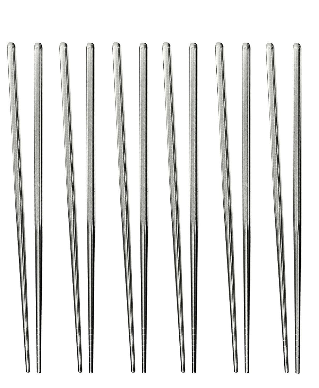 Stainless Steel Chopsticks Premium 6 Pair - Premium Quality - Frying Noodle Vacuum Non-Slip Grooves for Kitchen Dining Lunch - BEST VALUE (Pack of 12)