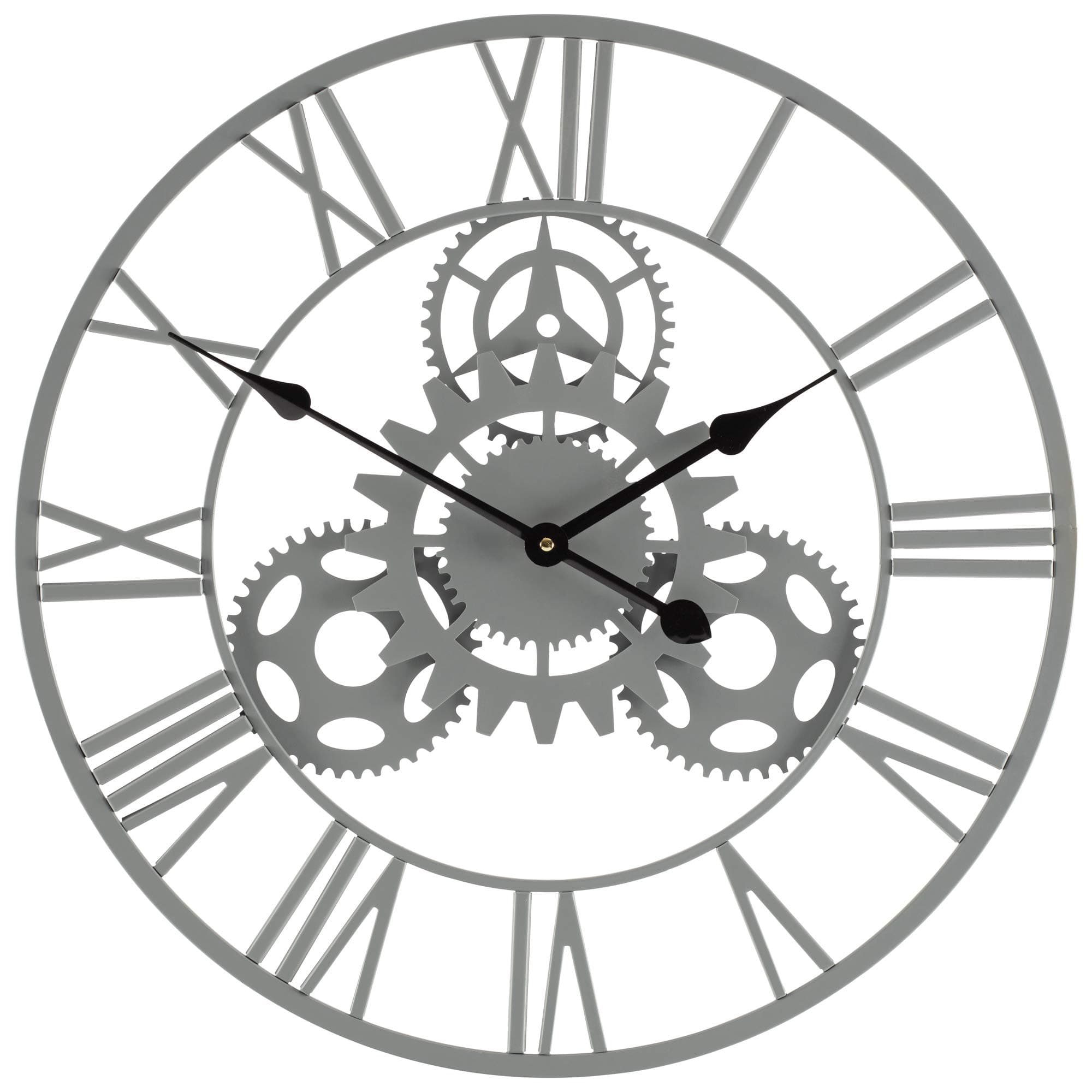 Wyegate Outdoor Garden Wall Cog Clock Large Weatherproof with Roman Numerals, Diameter 57cm (Grey)