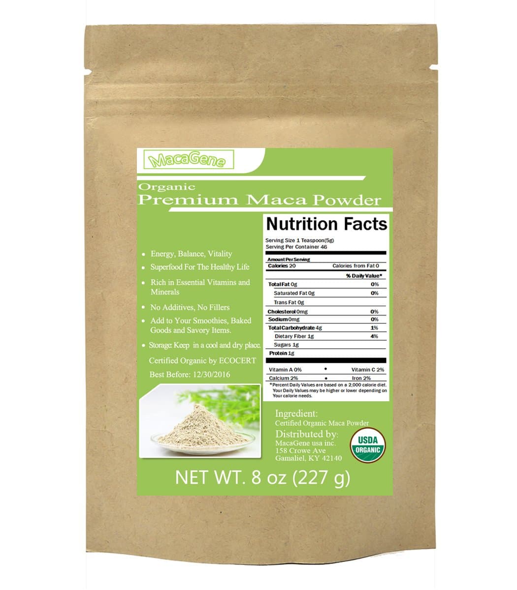 MacaGene Organic Maca Powder Raw Maca Powder 8oz Bag