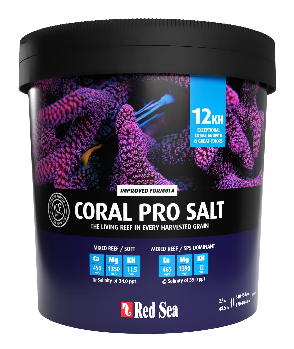 Coral Pro Reef Salt Mix Large Bucket - Makes 175 Gallons Complete Marine Saltwater Aquarium Advanced Formula Optimal Coral Health & Stability