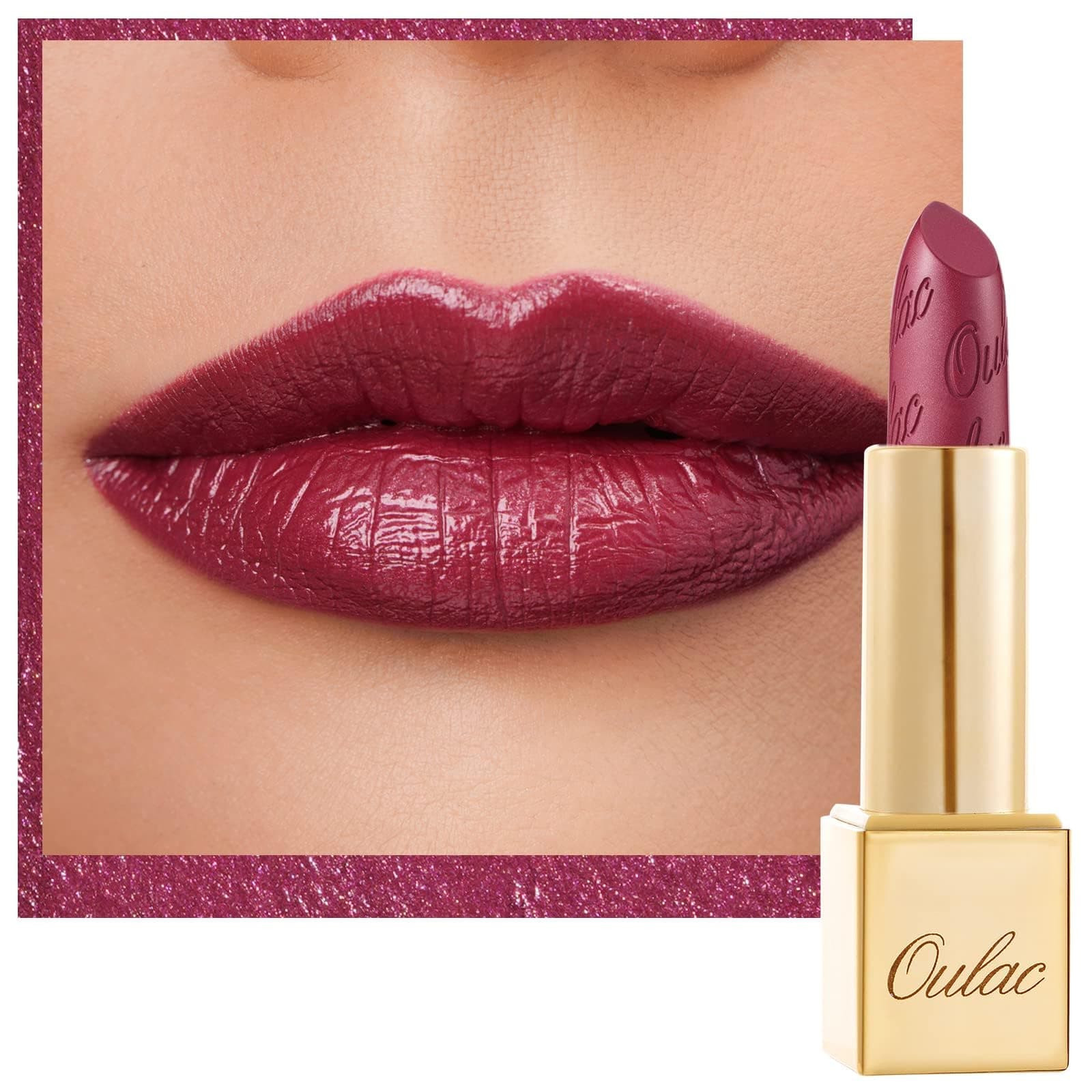 Oulac Burgundy Lipstick for Women with Metallic 3D Shine Lightweight Hydrating Formula, High Impact Lip Color, Full Coverage Lip Makeup, Vegan & Gluten Free, Love Particle(03)
