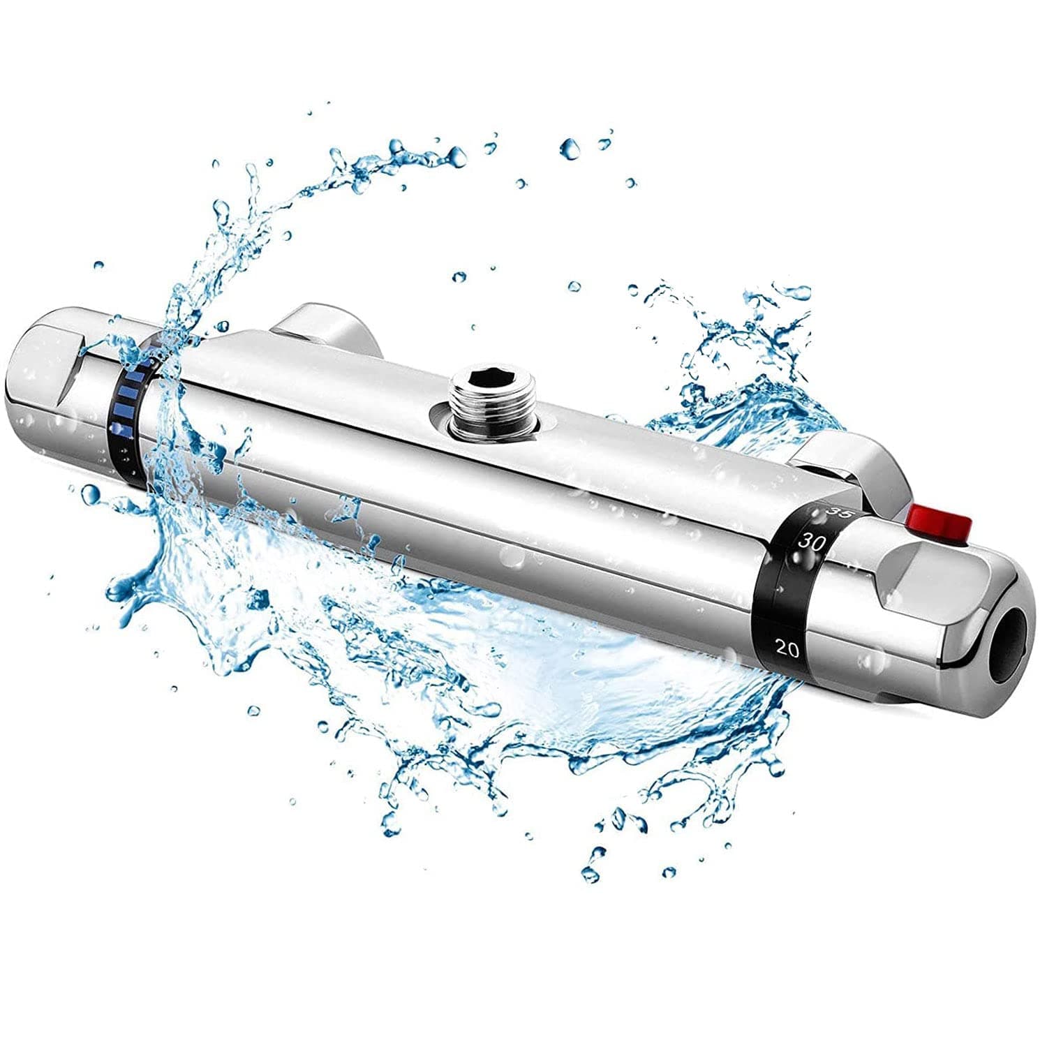 Chrome Thermostatic Shower Mixer, Solid Brass Bathroom Thermostat Bar Valve Anti Scald Tap, Hot & Cold Water Mixer Top Outlet Constant Temperature Control(Top 1/2")