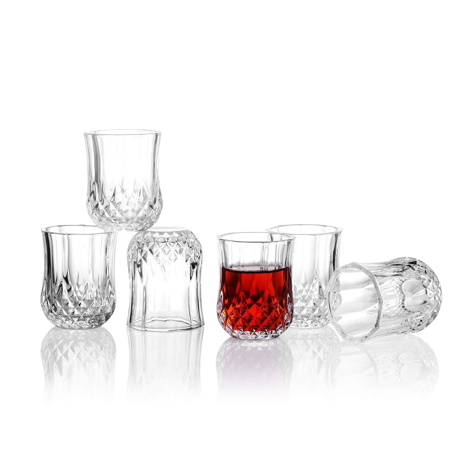 Mini Shot Glass Set of 6 - Clear, Cute Tasting Glasses - 1.75oz Capacity