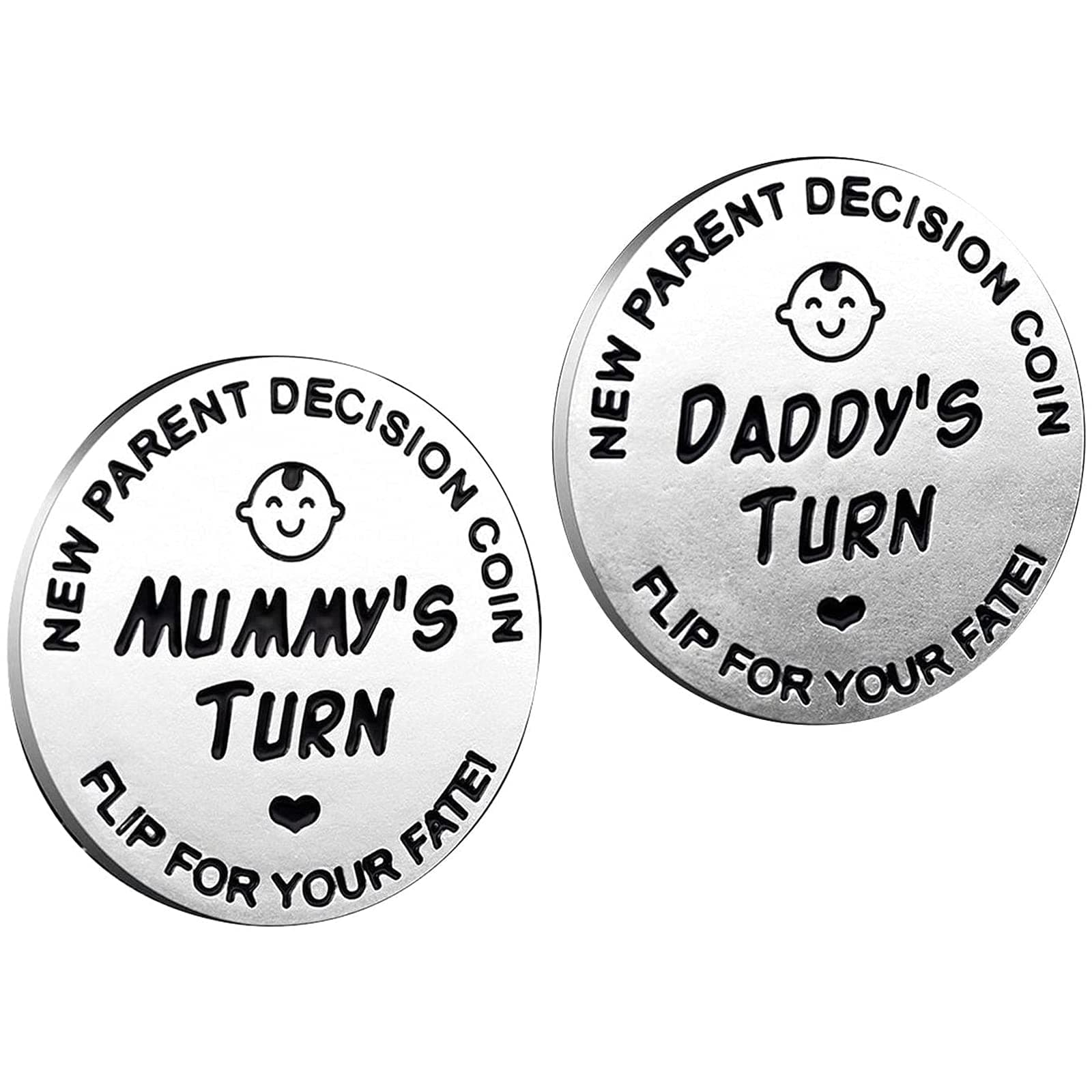 huishi Funny Decision Coin for New Parents,Gifts for Mum Dad,Newborn Baby Gifts,Flip Coin Decision,Mother's Day, Baby Shower Gift,Birthday, Anniversary, Stainless Steel (Silver)