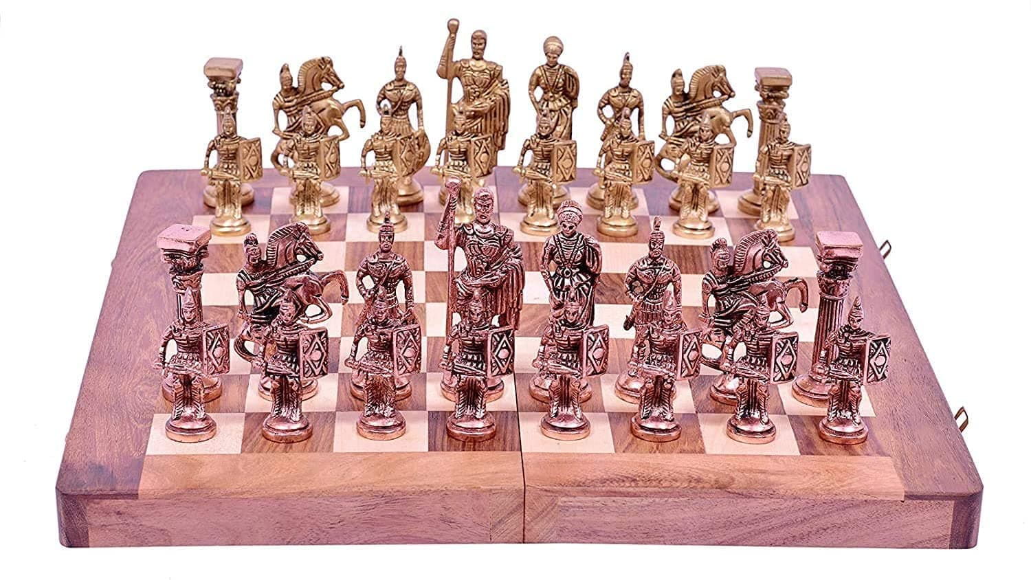 SHORO Brass Chess Set With Wooden Board (14"X14") For 4 Years And Up, Big Kid