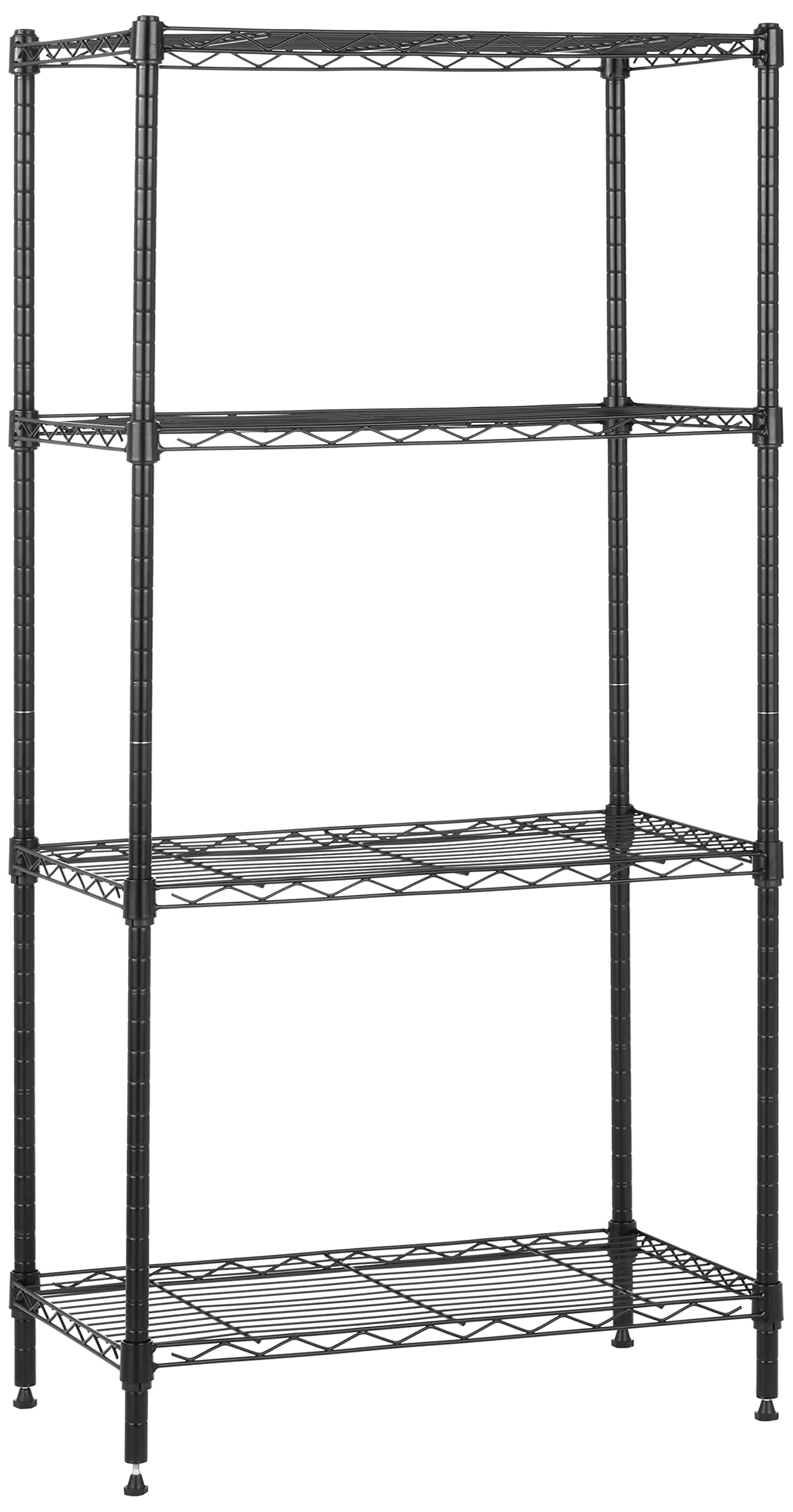 Amazon Basics 4-Shelf Steel Wire Storage Shelves for Garage, Adjustable Metal Shelving Unit, 200 lbs Per Shelf, 23.2" W x 48" H x 13.4" D, Black | Sturdy, Adjustable, Easy Assembly, Storage