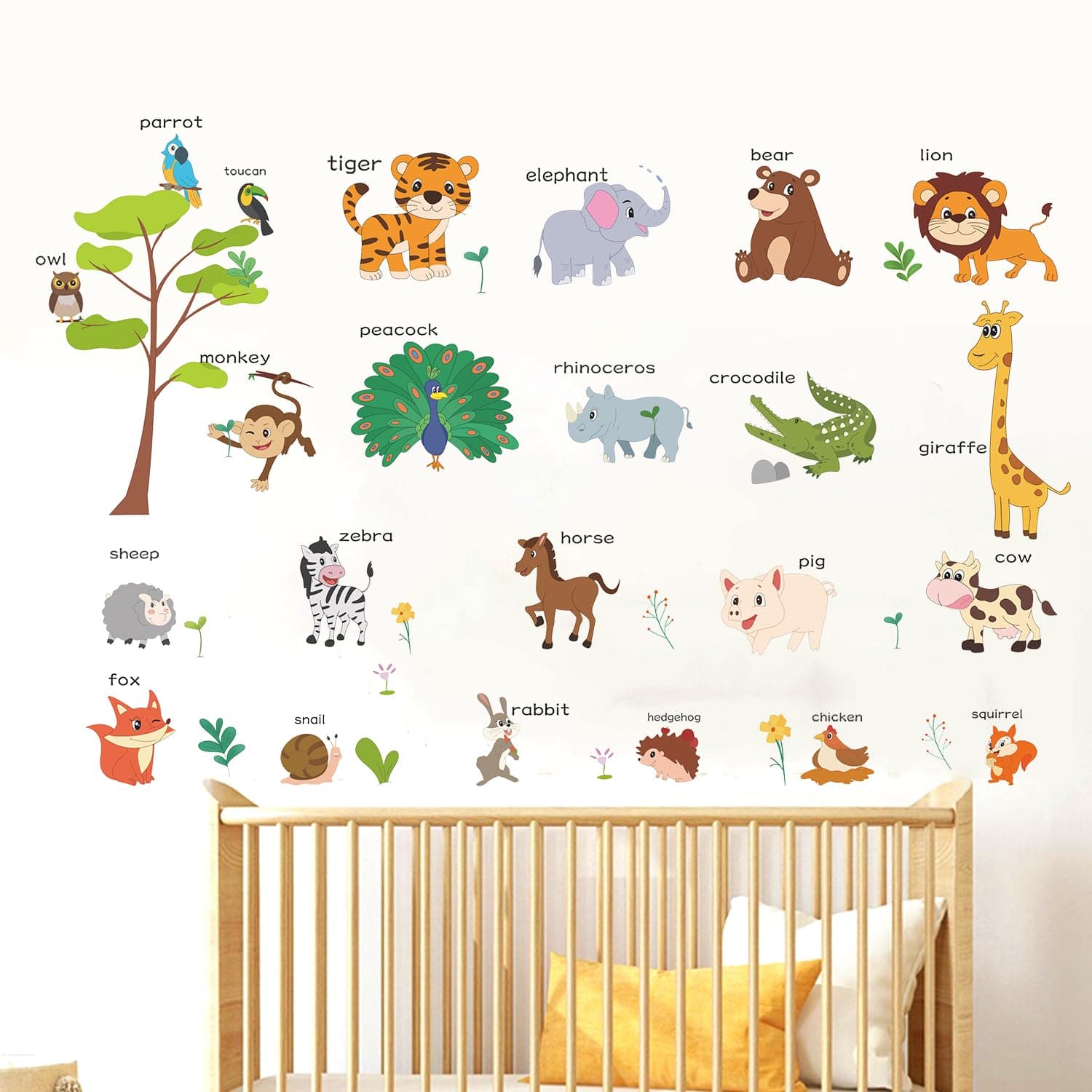 LOMILY Animals Learning Wall Stickers Kids,Nursery Daycare Playroom Educational Wall Decals,Cute Wall Decor for Boy,Girl,Toddler,Baby.