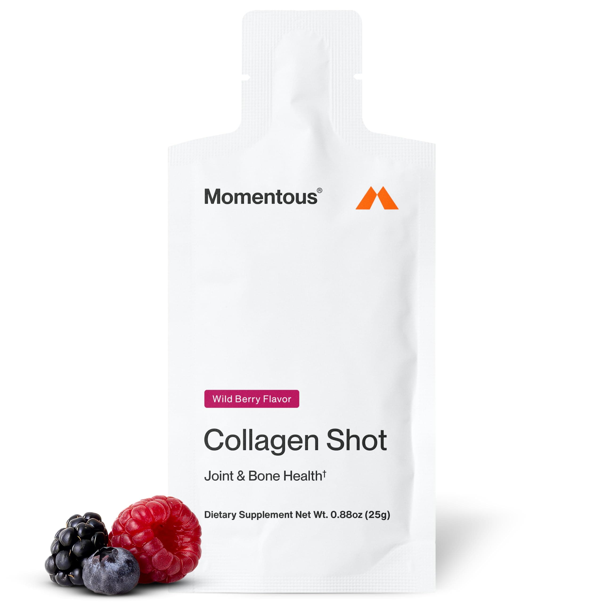 Momentous Collagen Shot Supplement - Hydrolyzed Bovine Collagen & Vitamin C Helps Support Joint, Bone, & Connective Tissue Health - NSF Certified for Sport - Wild Berry - 25g per Serving - 15 Servings