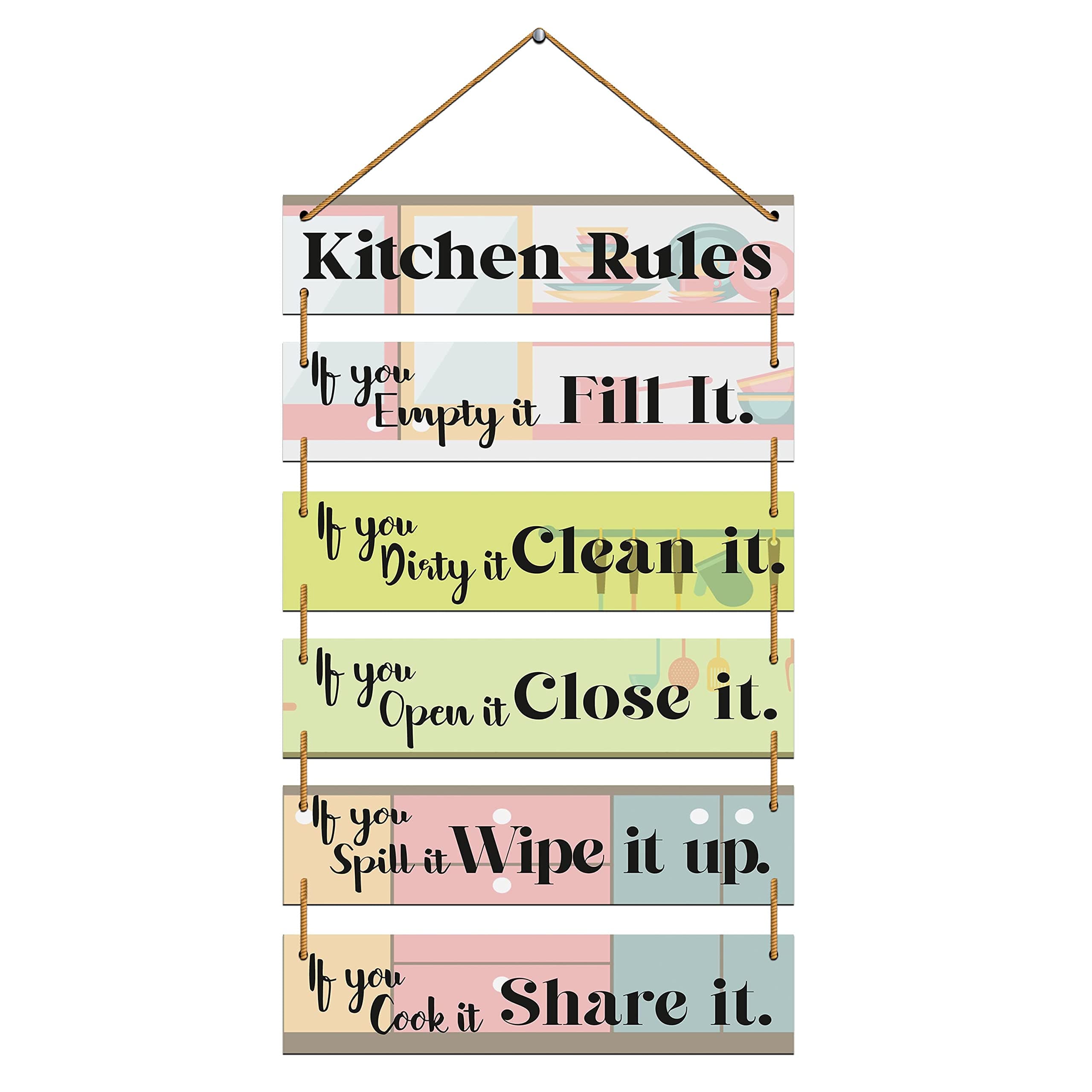 Indianara Set of 6 Kitchen Rules Wall Hanging MDF Decorative Wall Art for Living room | Bedroom | Home Décor | Office | Gift Plaques (4656WH)