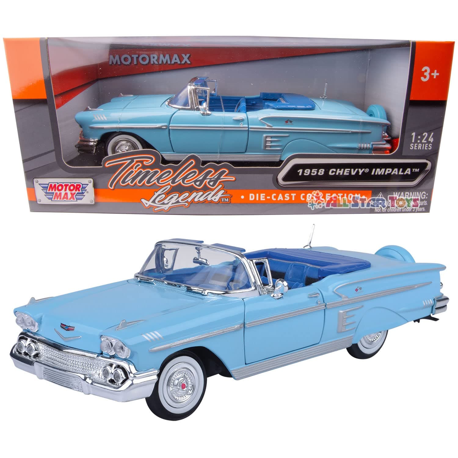 1958 Chevrolet Impala Blue 1/24 Diecast Model Car by Motormax