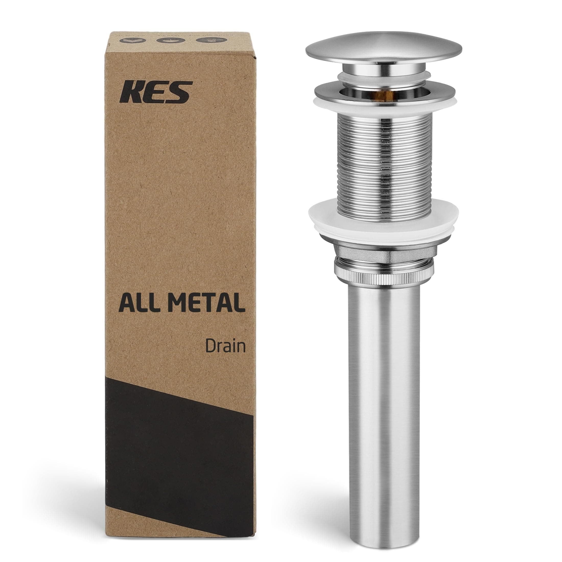 KES Bathroom Sink Drain Without Overflow Vessel Sink Lavatory Vanity Pop Up Drain Stopper Brushed Nickel Finish for 1.6"-1.9" Sink Hole, Brass and Stainless Steel, S2008D-BN