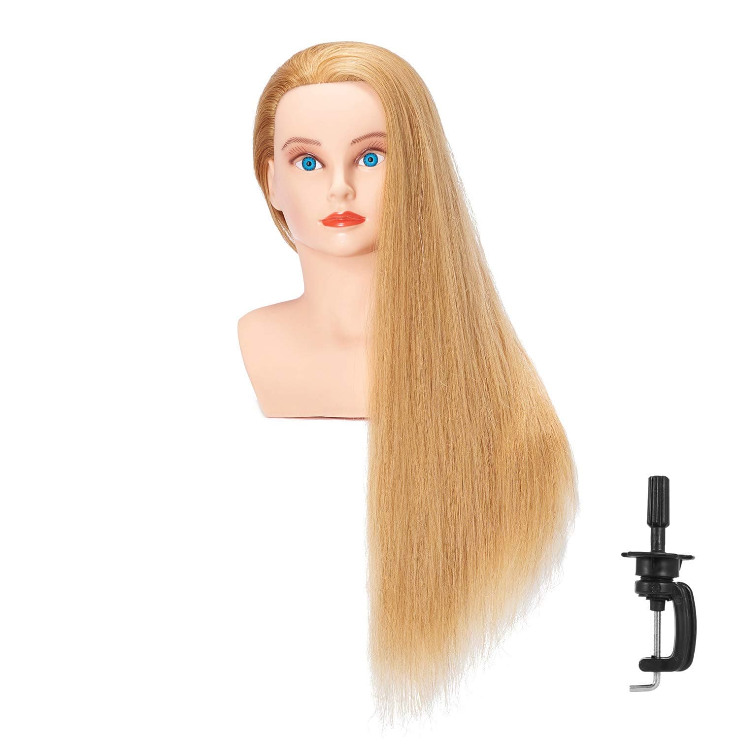 28-30'' Human Hair Mannequin Head With Shoulder Hair Styling Training Head Dolls for Cosmetology Manikin Maniquins Practice Head with Stand (Blond)