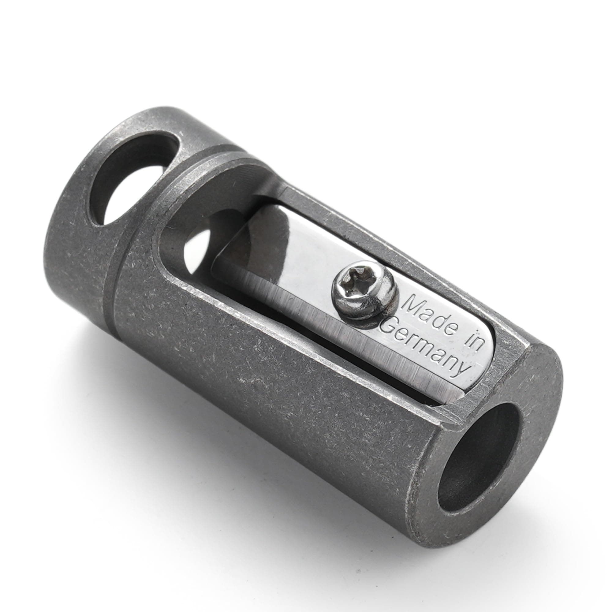 KT00 Titanium Alloy Handheld Pencil Sharpener, German Steel Blade, Single Hole Manual Pencil Sharpener for Colored Pencils, Crayons, and More, Ideal for School Office Outdoor (Stonewashed)