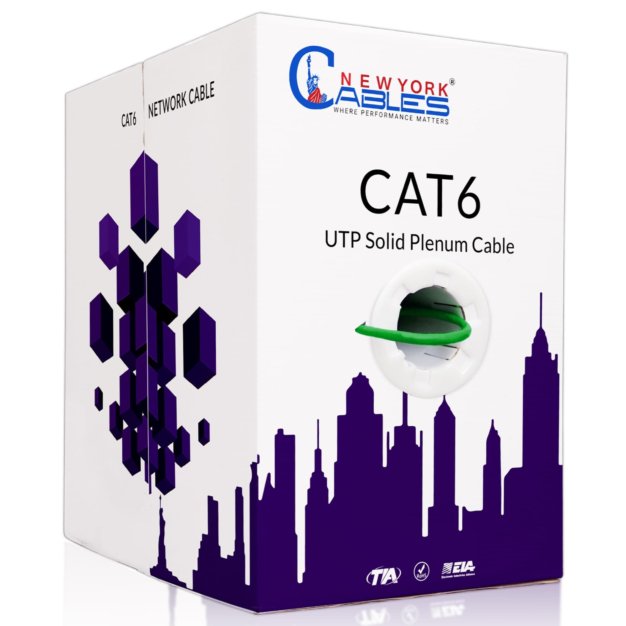NewYork CablesCAT6 Plenum Cable 1000ft (CMP) | UTP, 550MHz, 23AWG, 4Pair UTP 10GB Internet Cable | Quality Tested Bulk Ethernet Cable, for Networking & Gaming (Green)