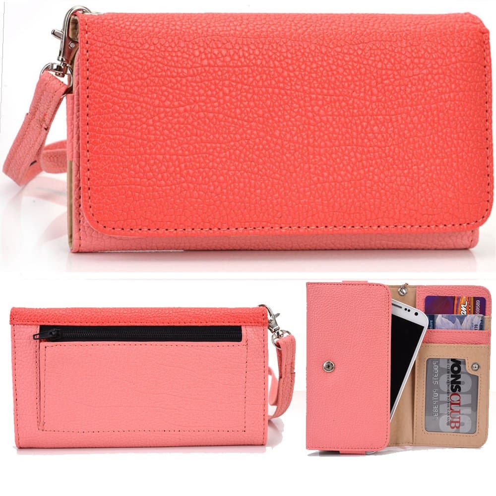 EXXIST Classic Metro Series.. Women's vegan patent leather Clutch for Blackberry Z10 (Color: Coral / Pink) -ESMLMTPC