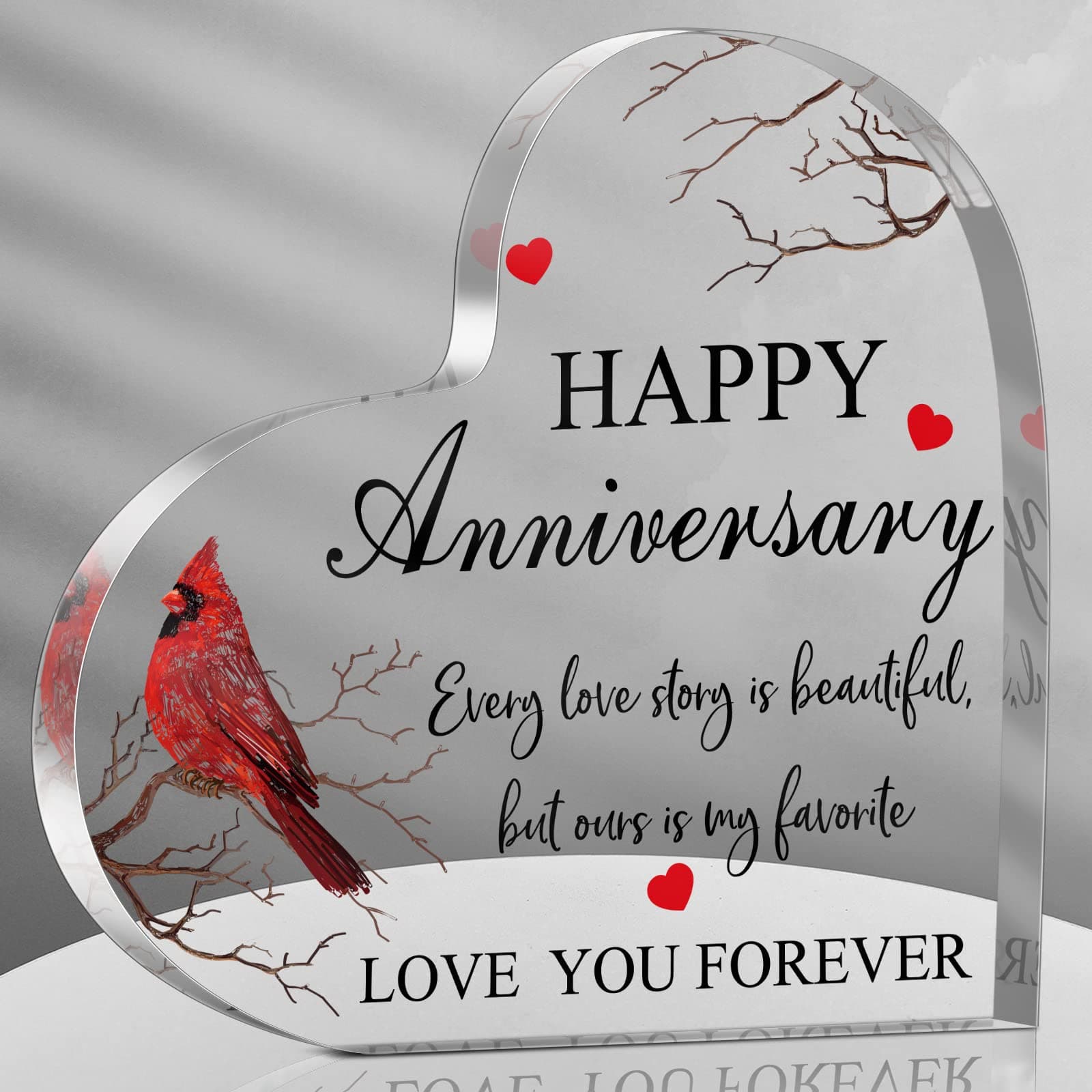 Happy Anniversary Cardinal Gift for Women Anniversary Wedding Gifts Acrylic Valentines Day Gifts for Her Him Couple Wife Husband Girlfriend Boyfriend(Delicate Style)
