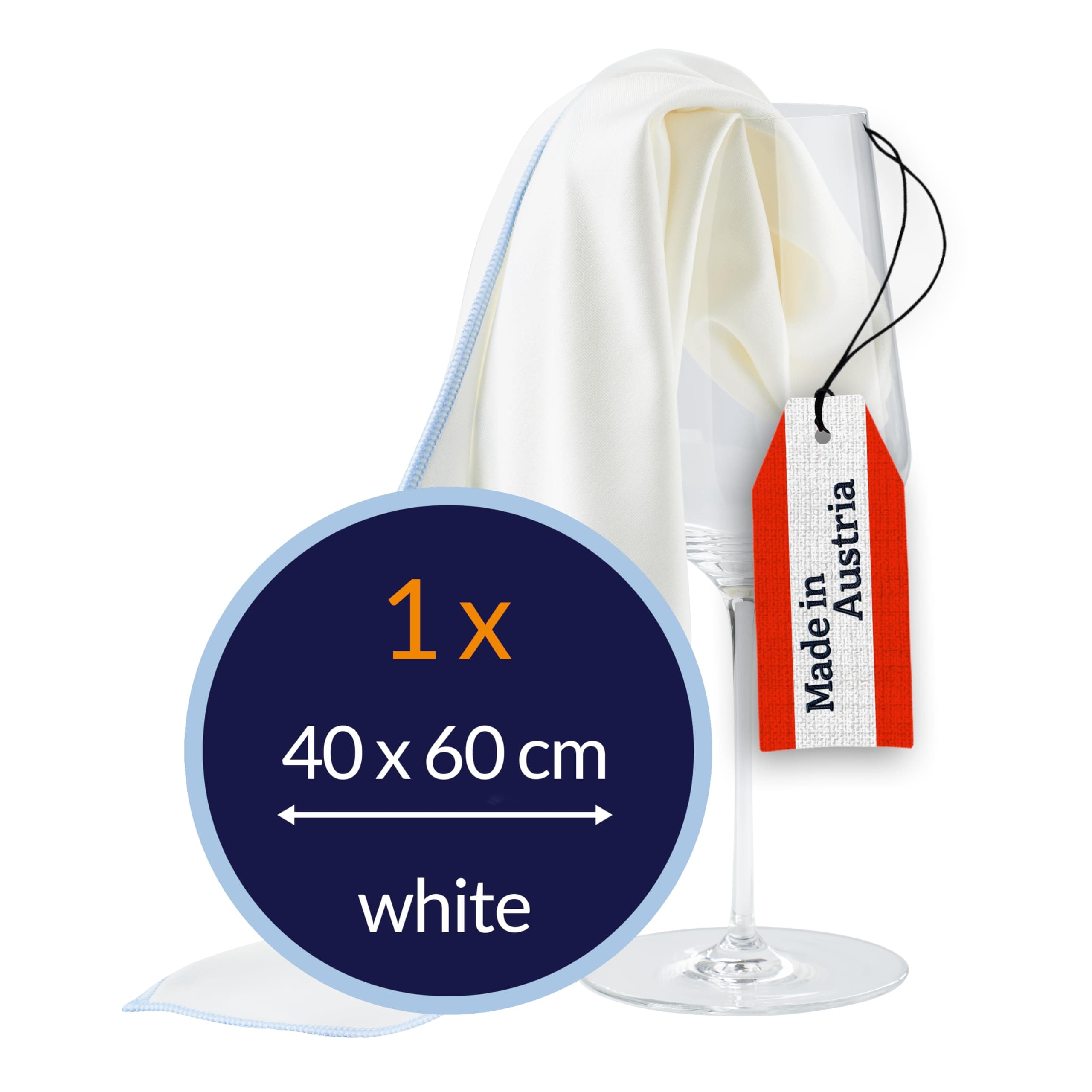 Microfibre Polishing Cloth for Glass Glasses High-Gloss Surfaces 40 x 60 centimetres, Premium, Pack of 1 Cloth, White-Blue