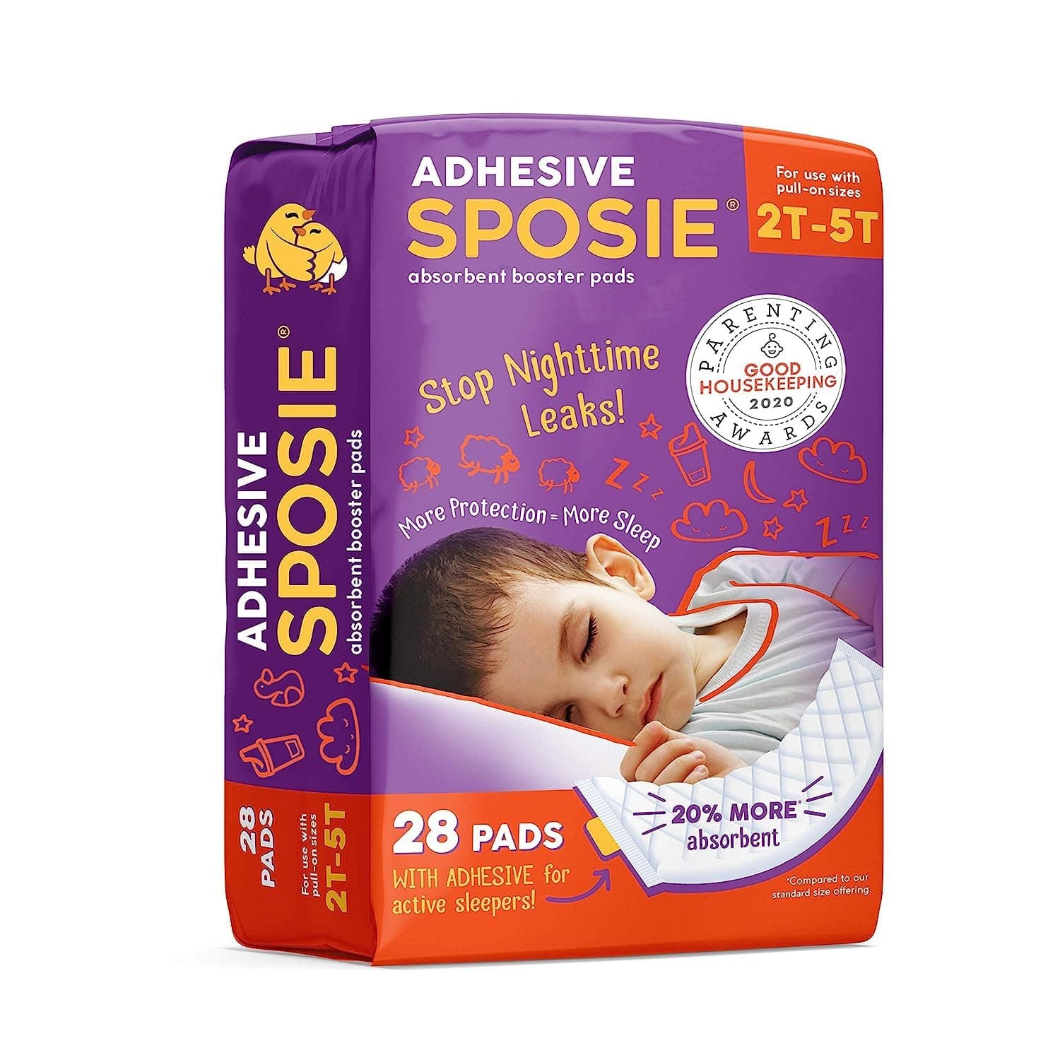 Sposie Diaper Booster Pads with Adhesive, fits Pull-Up-Style Diaper Sizes 2T-5T, Baby Diaper Pads Inserts Overnight, Diaper Liners for Nighttime Diapers, Overnight Diapers, 28 ct/