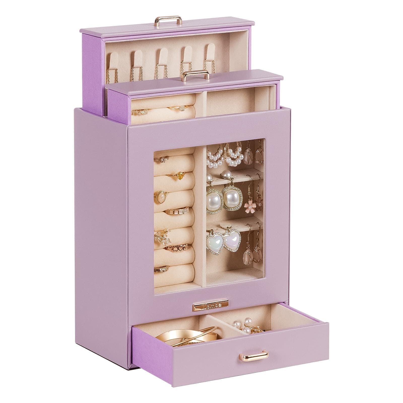 Homde Jewelry Organizer Girls Women Jewelry Box for Necklaces Rings Earrings Gift Bracelets Storage Case (Grey Purple + Gold)