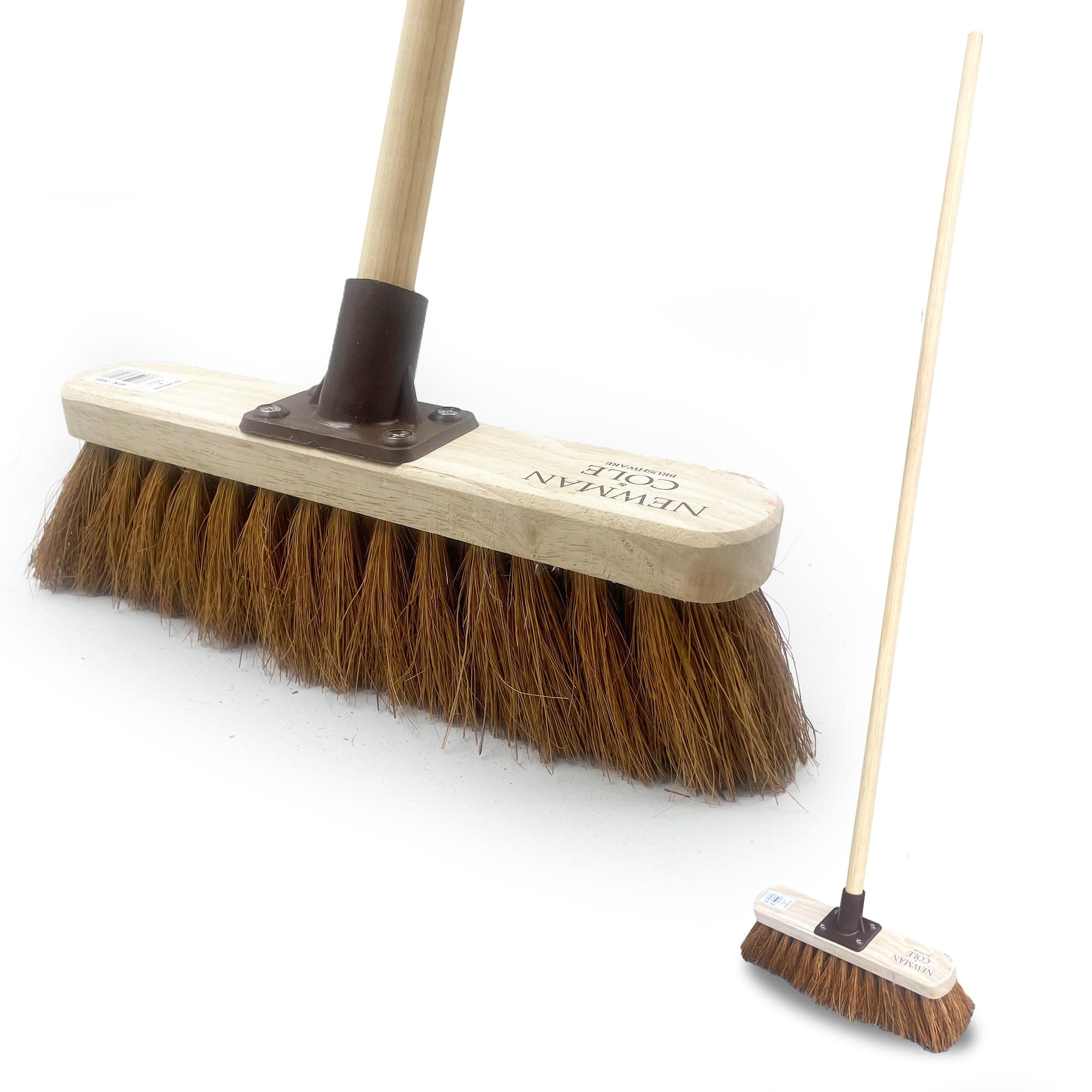 12” Soft Broom Indoor with Durable Support Bracket and 120 cm Wooden Handle Natural Coco Bristle Brush Sweeping Brush – Ideal for Cleaning Wooden, Decking, Concrete Floors and Patios