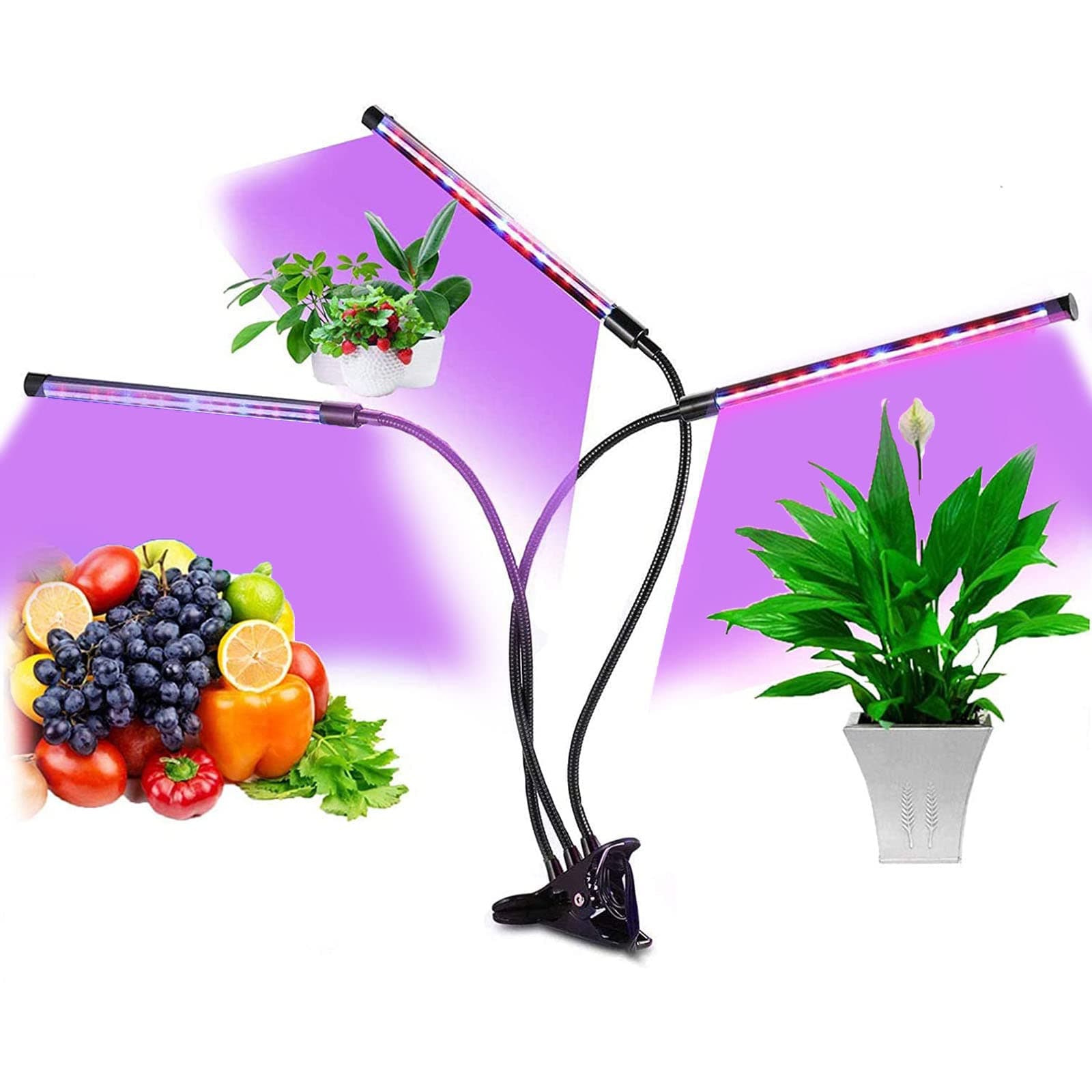 LED Grow Light for Indoor Plants, Plant Growing Lamps for Seedlings Succulents Microgreens 9 Levels Dimmable Brightness Adjustable with 3/9/12H Timer (3 Heads/63 LED)