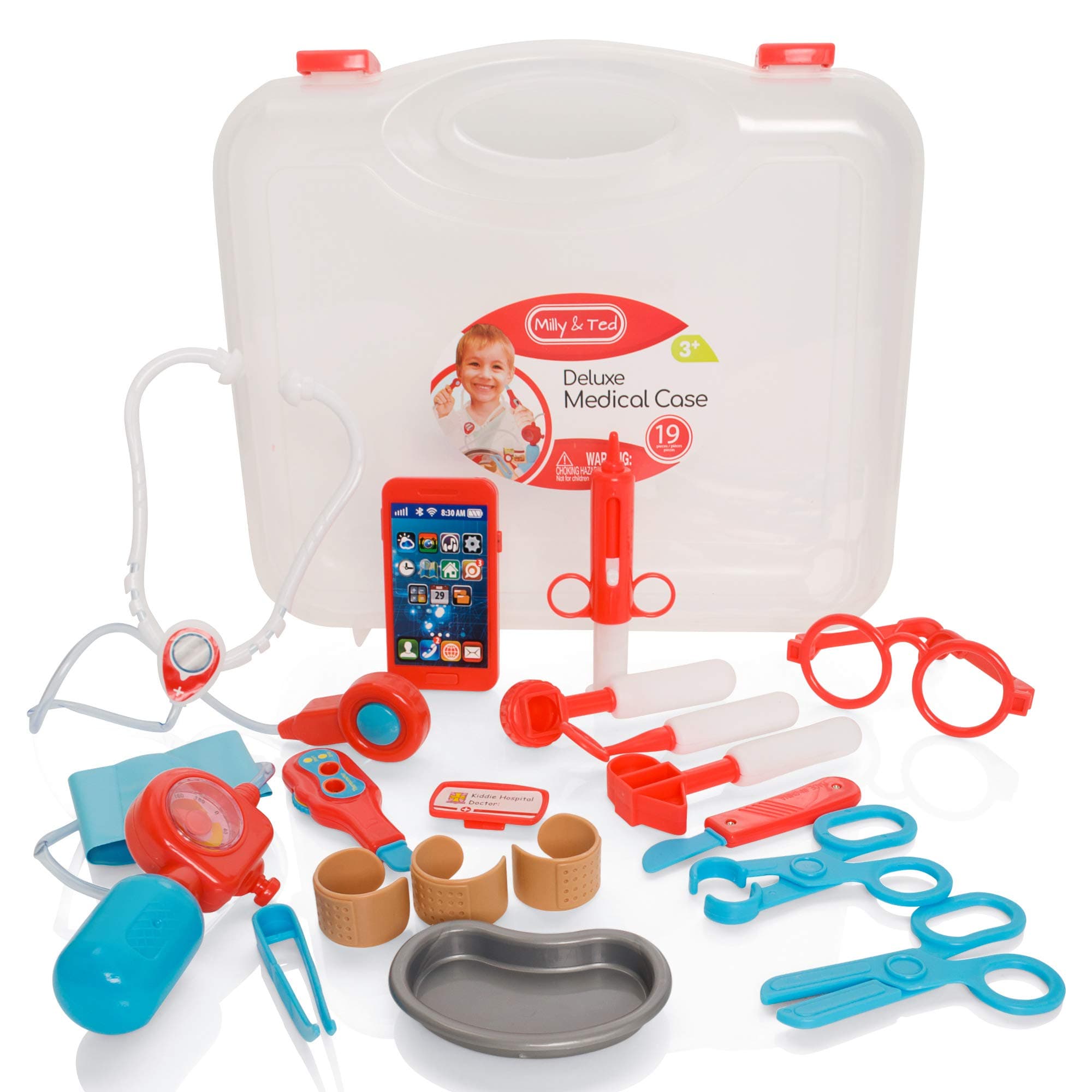 KiddyPlay Doctors Set for Kids - Deluxe 18 Piece Carrycase - Toy Doctors Kit for Children
