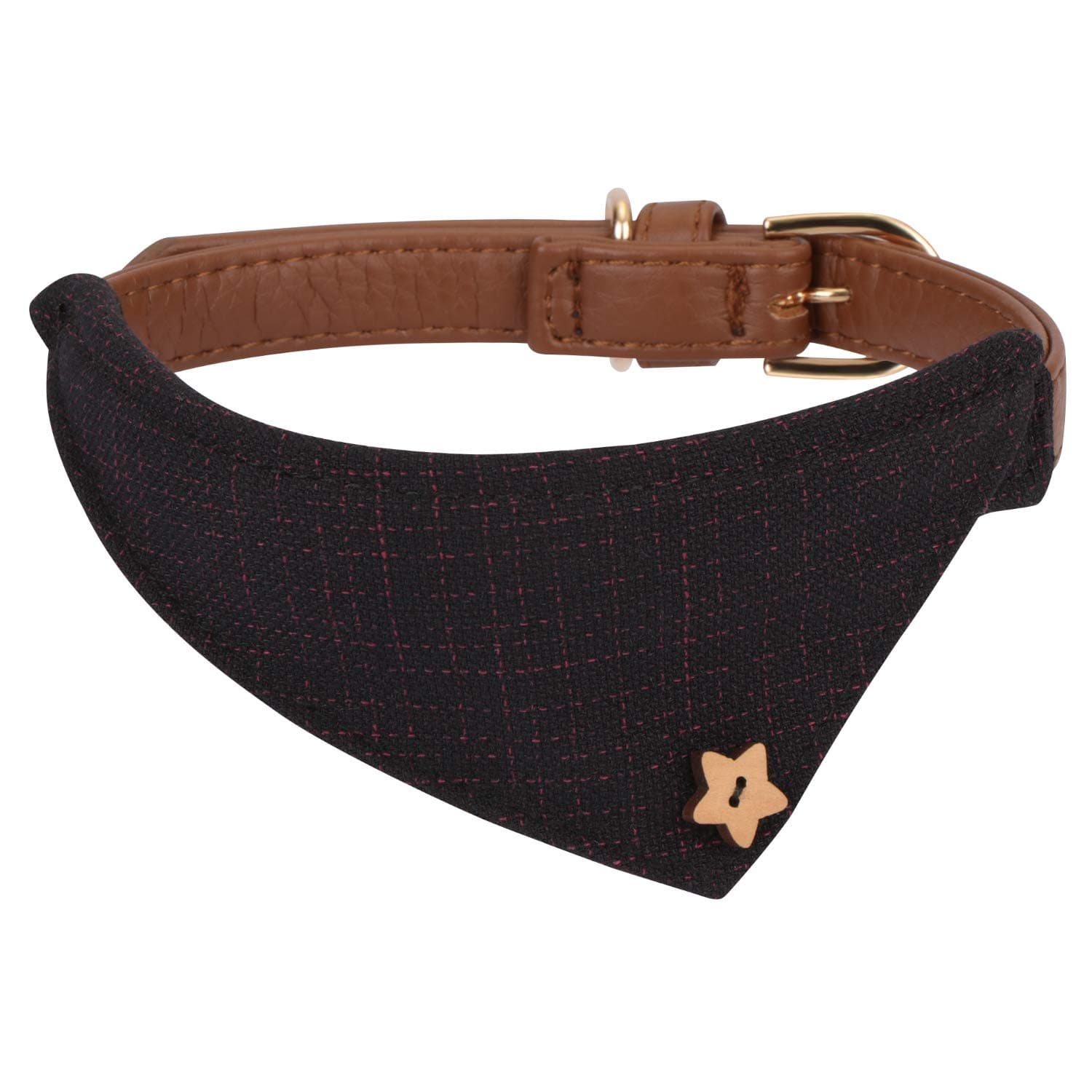 Hanko Bandana Style Leather Dog Collar, Cute Plaid Scarf for Cat Kitten Puppy Small Pet Adjustable Buckle Collar Outfits Accessories